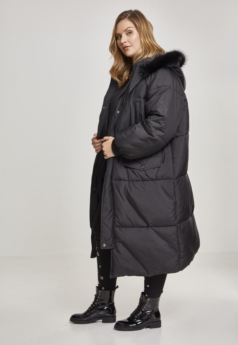 URBAN CLASSICS Outdoorjacke Damen Faux black/black Fur Ladies (1-St) Coat Puffer Oversize
