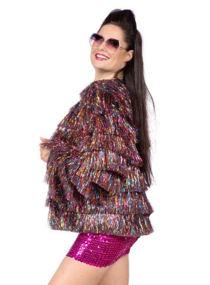 Metamorph Kostüm Lametta Disco Jacke bunt, Knallig glitzernde Jacke fürs Fe günstig online kaufen