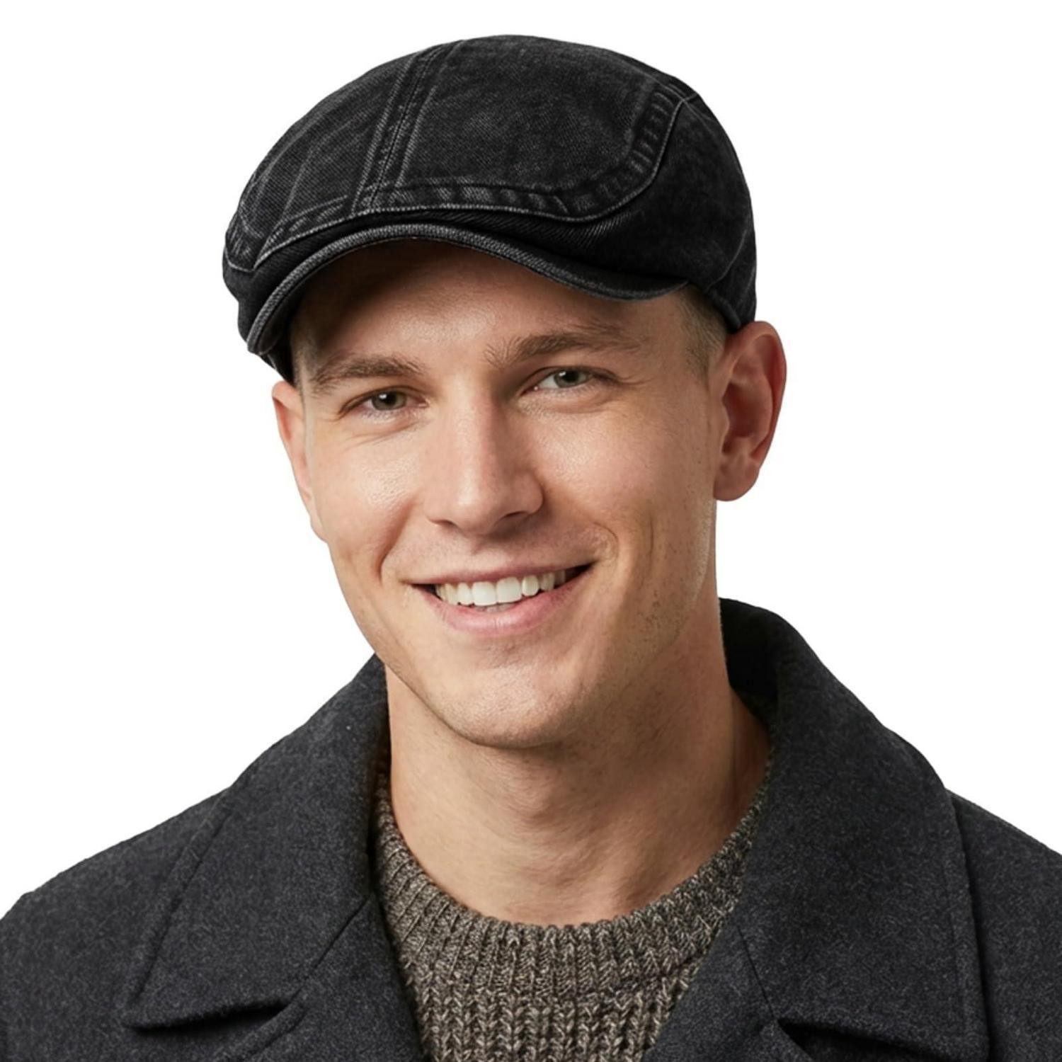 LuxusKollektion Schiebermütze Schiebermütze Herren Flatcap Baumwolle Sommer Einheitsgröße Schwarz