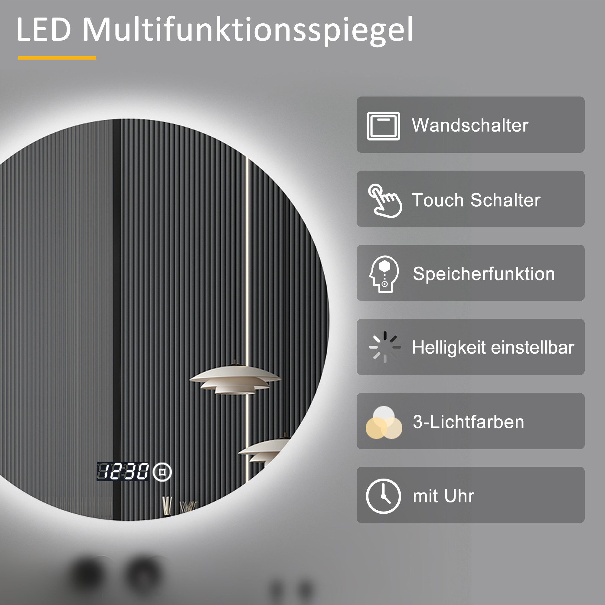 WDWRITTI Badspiegel Rund 80cm mit Uhr günstig online kaufen