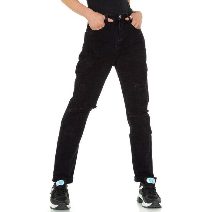 Ital-Design Relax-fit-Jeans Damen Freizeit Destroyed-Look Relaxed Fit Jeans in Schwarz