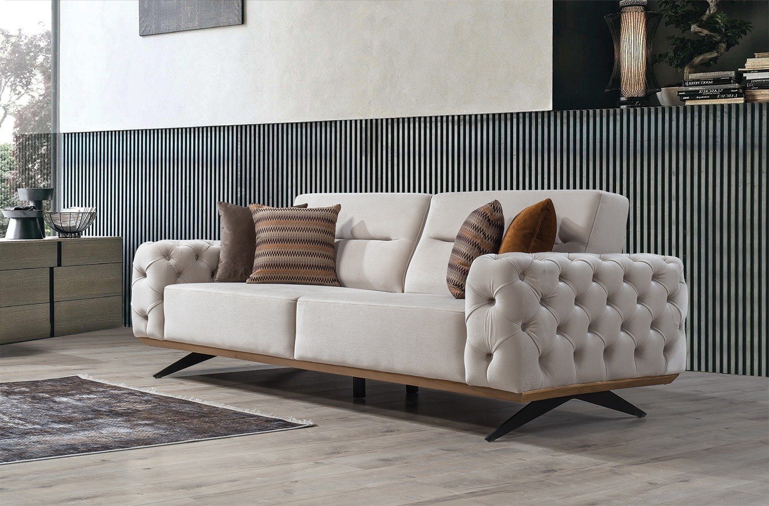 Möbel Quality in 1 Creme Polyester) Stk. Turkey, Cuba, Luxus-Microfaser (100% 2-Sitzer, Sofa Made Villa