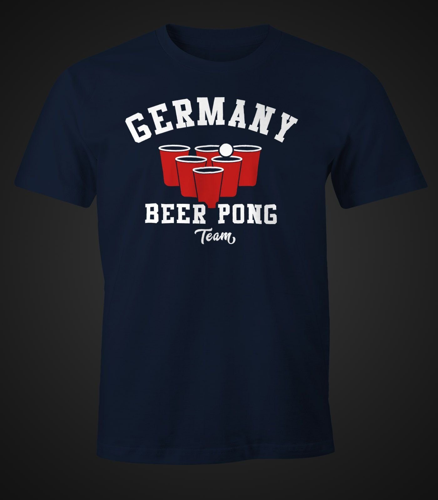 mit Moonworks® Print Team Fun-Shirt Herren T-Shirt Pong Germany Beer Bier MoonWorks Print-Shirt navy
