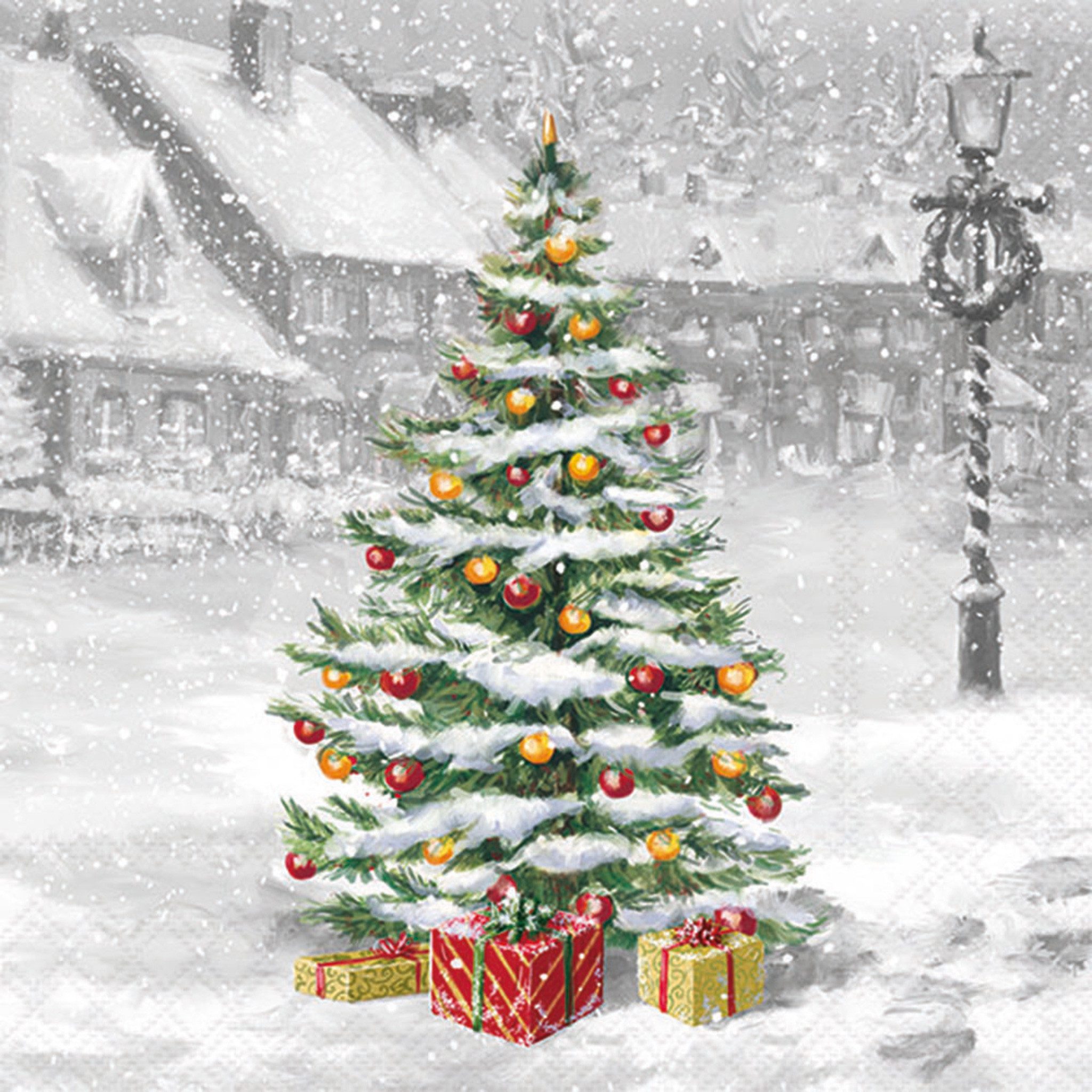 Ambiente Luxury Paper Products Papierserviette, Servietten Papier 33x33cm 3-lagig mit Tannenbaum Motiv 20 Stück