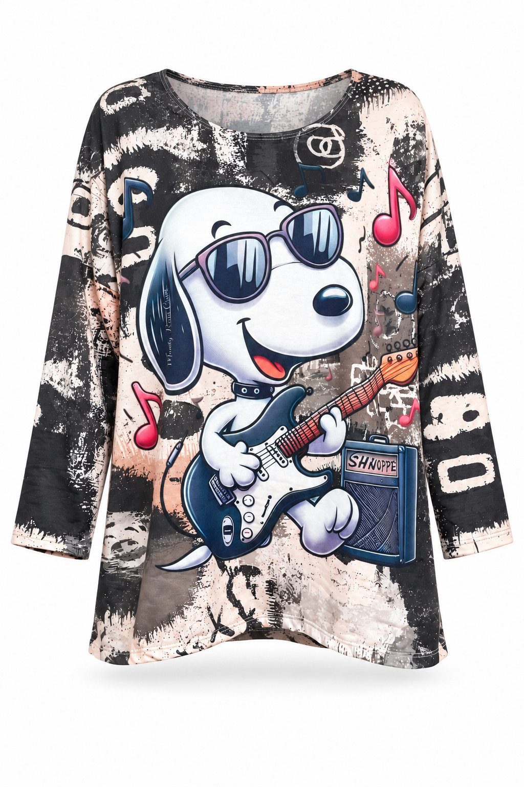 ITALY VIBES Langarmshirt - Lässiges Langarmshirt mit All Over Print und Hundemotiv für Damen ONE SIZE - passend für Größen L bis XL
