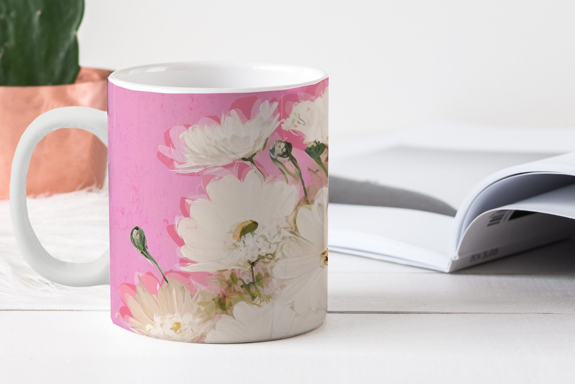 Vase Tasse - Pflanzen MuchoWow Teetasse, Keramik, - Geschenk - Blumen Teetasse, Kaffeetassen, Weiß, Becher,