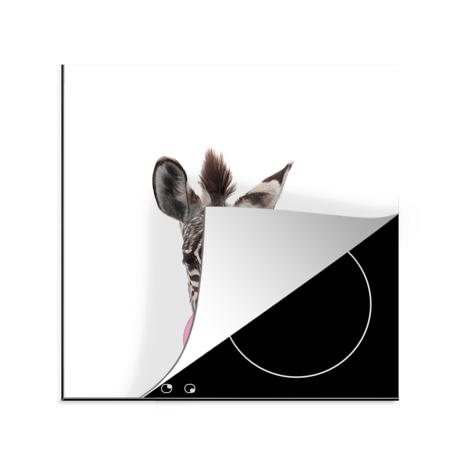 MuchoWow Herdblende-/Abdeckplatte Zebra - Tiere - Rosa - Kaugummi - Mädchen - Kind, Vinyl, (1 tlg), 78x78 cm, Ceranfeldabdeckung, Arbeitsplatte für küche