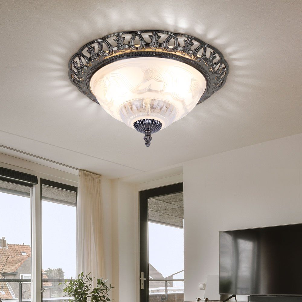 Wohnzimmerleuchte LED Antik Perlmutt Warmweiß, Farbwechsel, weiß Globo Glasschirm inklusive, Deckenleuchte, Leuchtmittel Deckenlampe