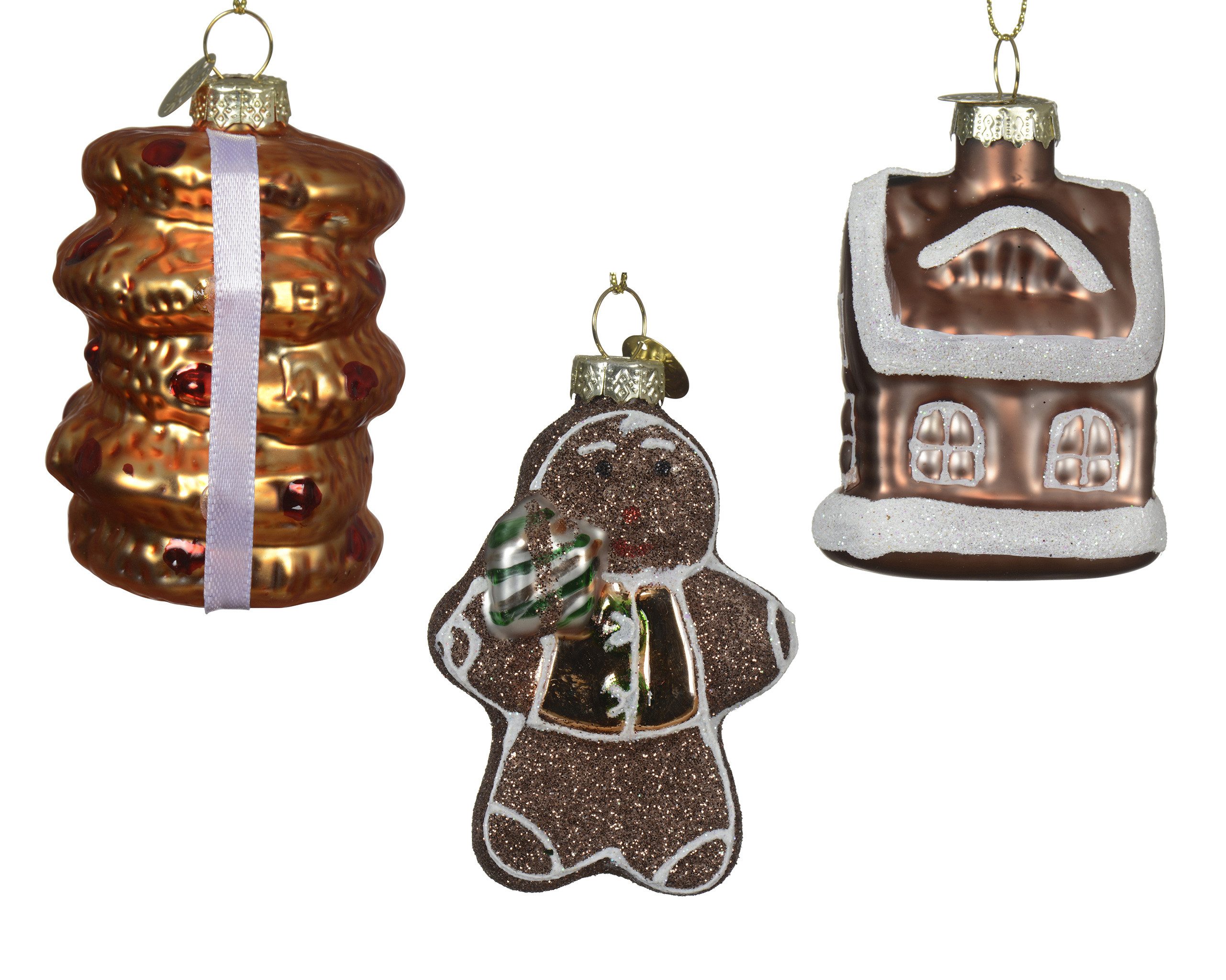 Kaemingk Christbaumschmuck, Christbaumschmuck Glas 7cm Lebkuchen Figuren 3er Set Braun