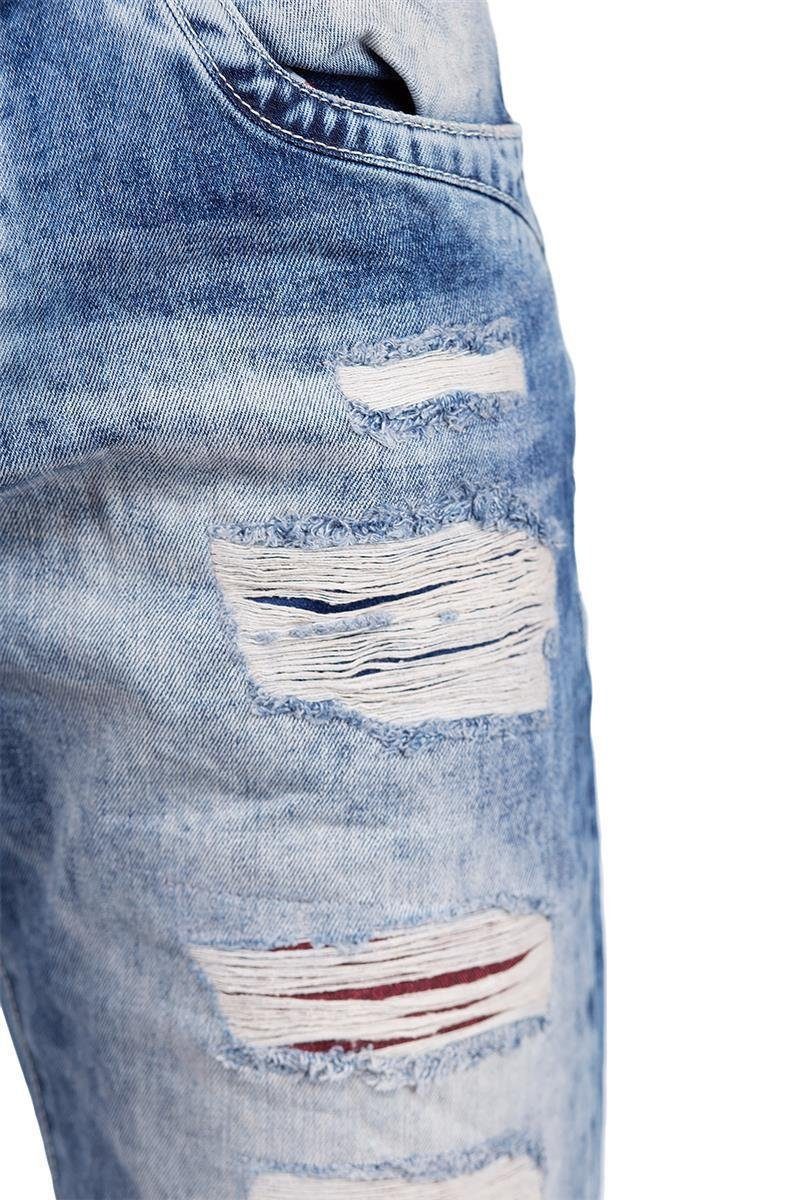 Cipo & Baxx Bikerjeans Herren Regular Fit Jeans Stonewashed BA-CD131 mit diversen Destroyed Effekten Stonewashed