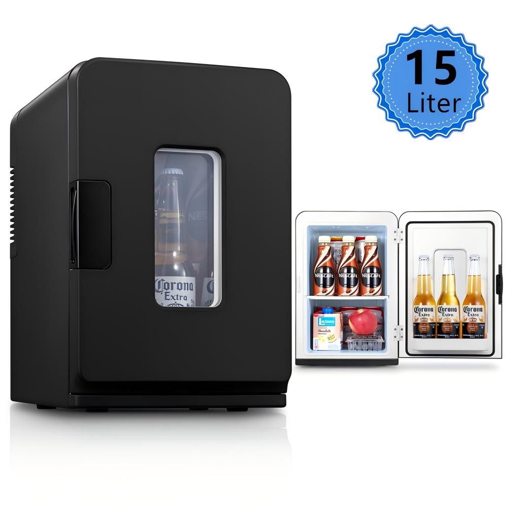 FOHERE Kühlschrank YT-A-15X, 41.2 cm hoch, 27.5 cm breit, mit transparentem Sichtfenster und herausnehmbaren Ablagen