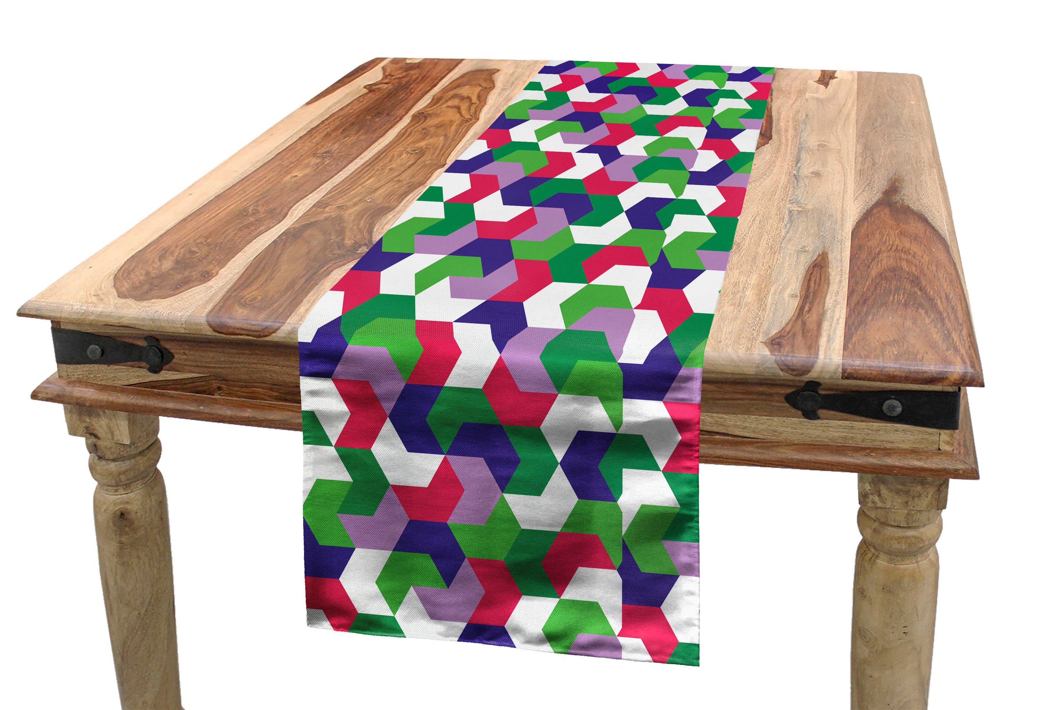 Abakuhaus Tischläufer Esszimmer Küche Rechteckiger Dekorativer Tischläufer, Abstrakt Moderne Geometrie Formation