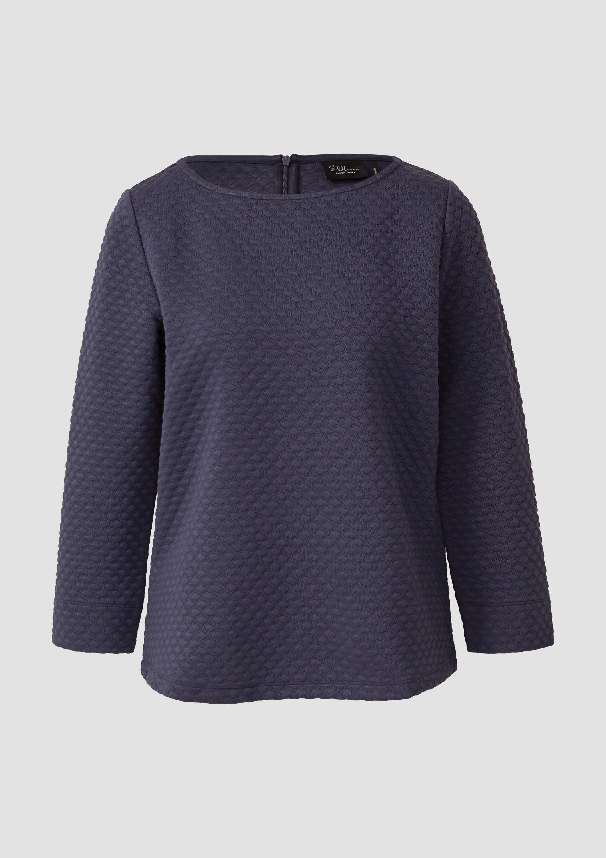 s.Oliver 3/4 Arm-Pullover Sweatshirt Jacquard-Sweatshirt im Relaxed Fit mit U-Boot-Ausschnitt