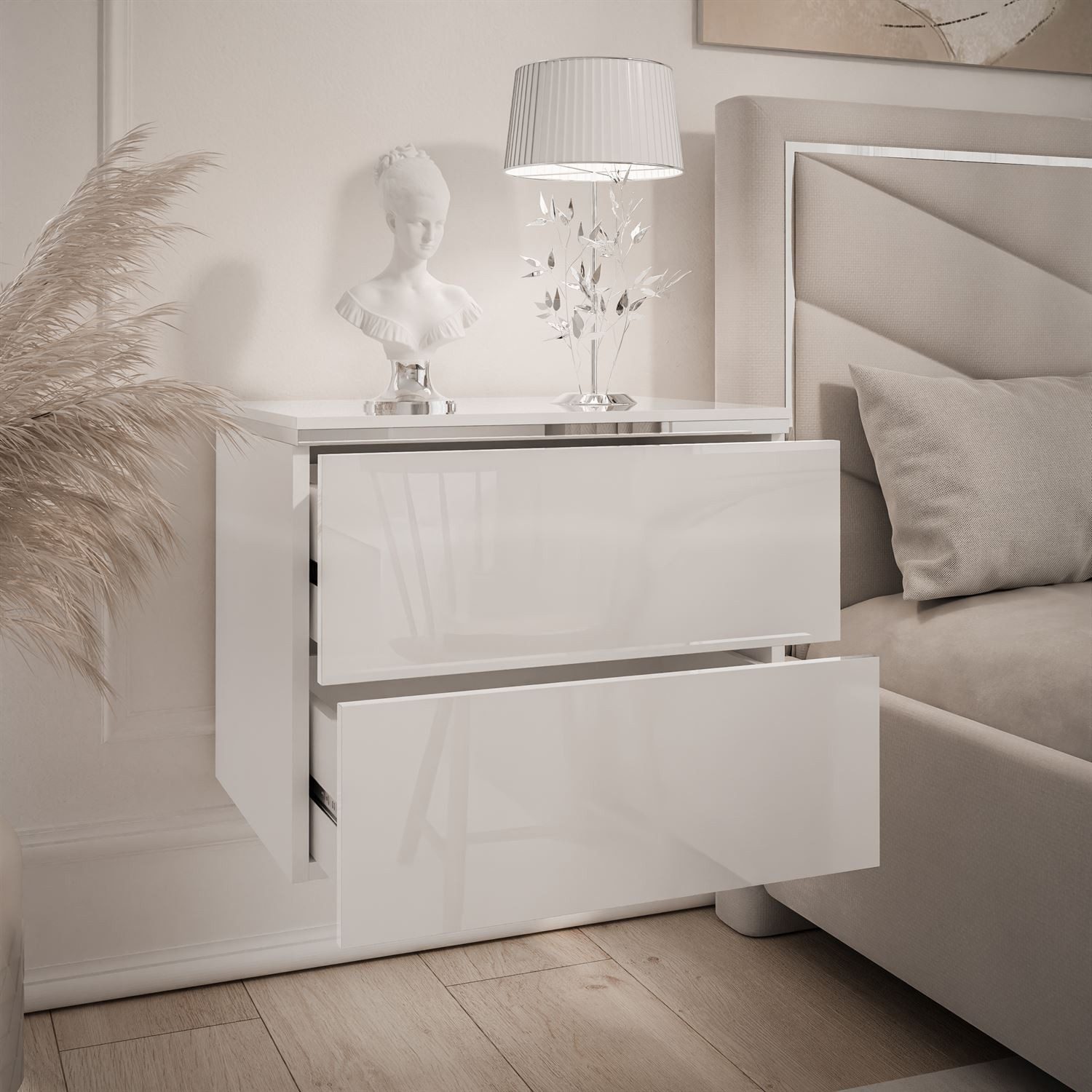 Lookway Nachttisch AURORA II SILVER Hängender Nachttisch mit LED‑Beleuchtung (1x Nachttisch), Breite: 50 cm