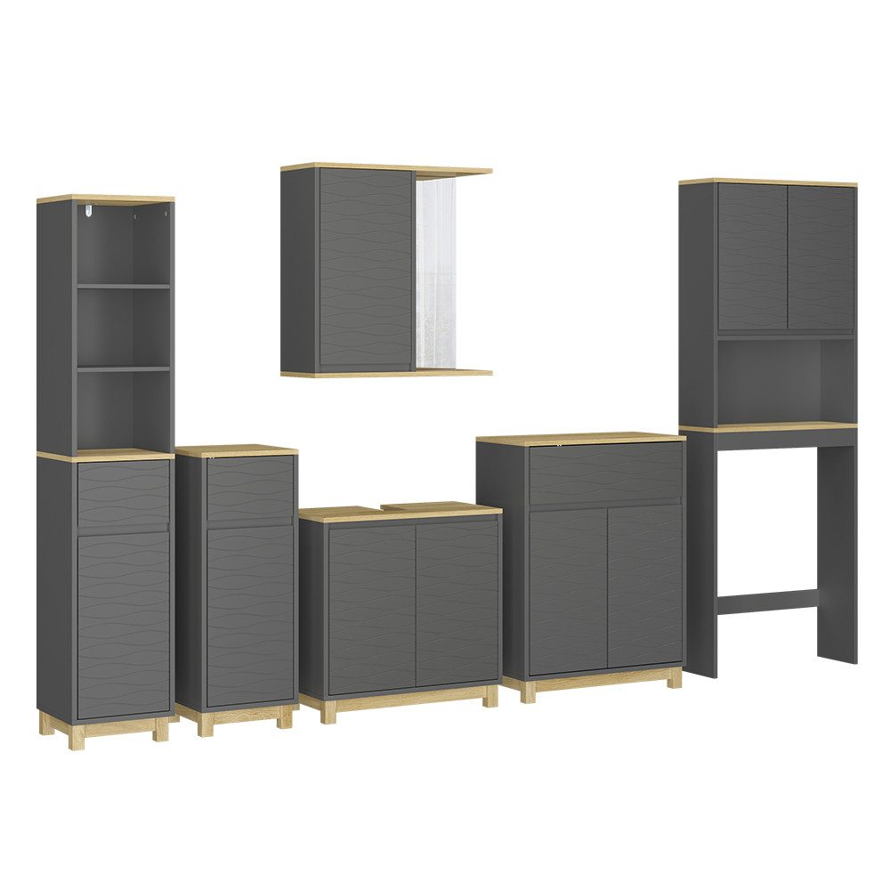 Badmöbel-Set Livia, Anthrazit/Eiche, 6 Teile