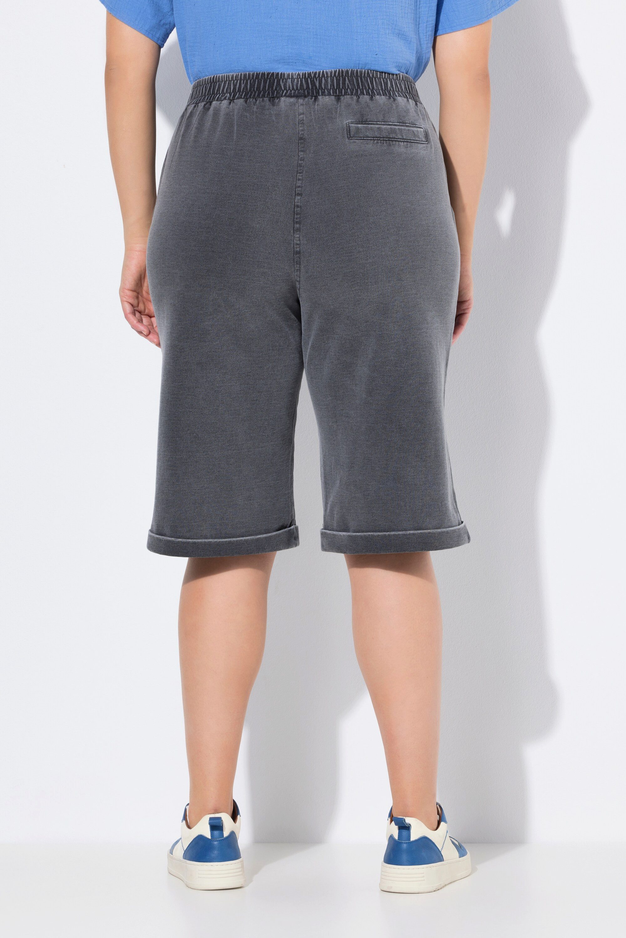 Ulla Popken Jeansshorts Jersey-Shorts Rose weites Bein Elastikbund