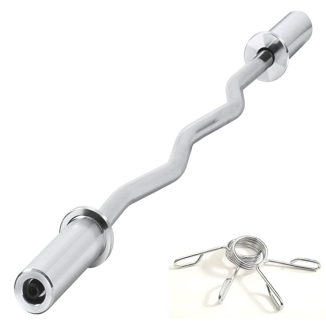 MIIGA Curlstange MIIGA Hantelstange Curlstange, Stahl, 120,50 cm (1 x Hantelstange und Hantelklemmen), Geriffelte Halteflächen, Fixierklemmen, verchromte Curlstange