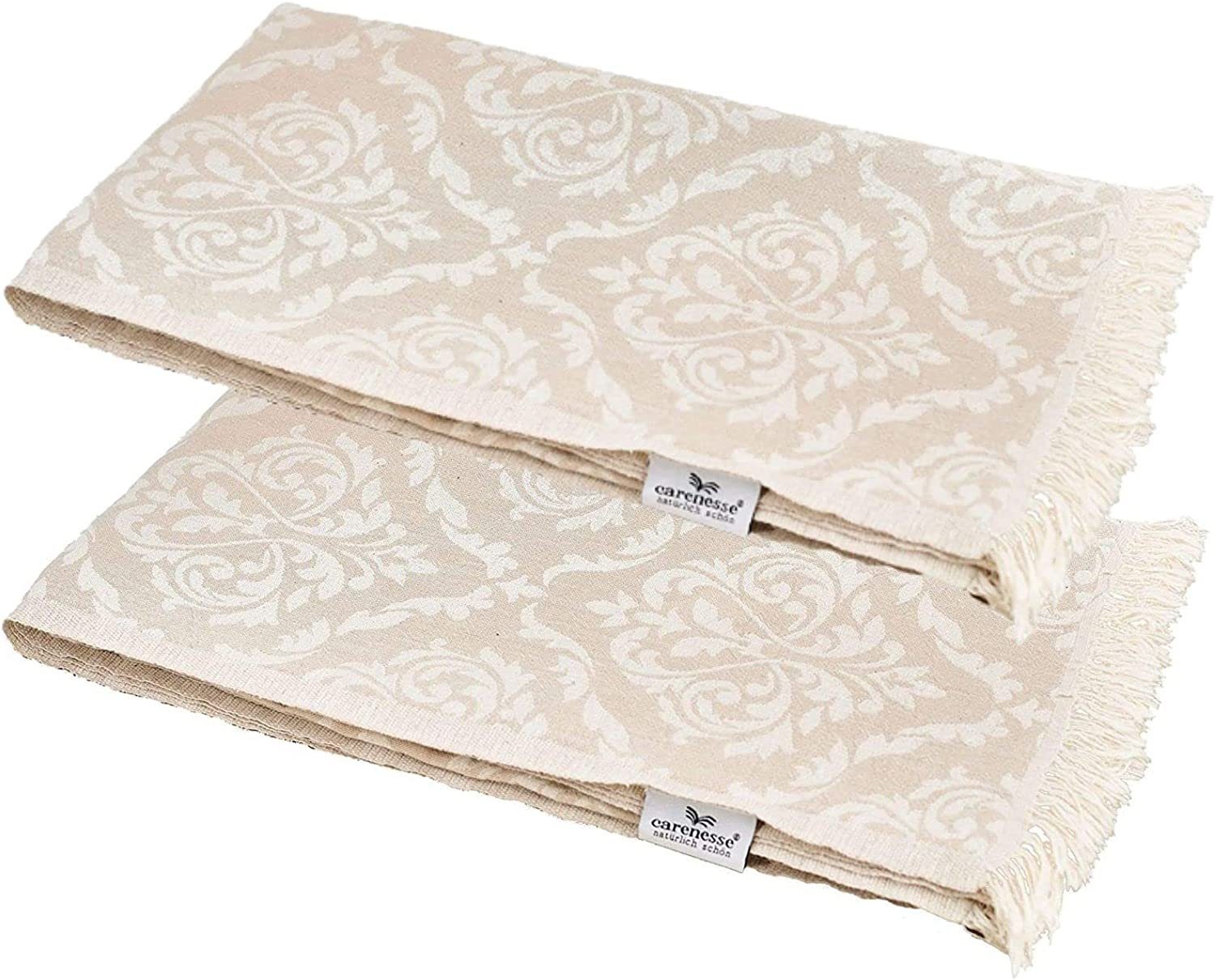 Carenesse Handtuch 2x Barock Mini Hamamtuch 60x100 cm beige leicht & saugfähig Tischdecke, Baumwolle, kleines Hamam Tuch für Reisen Sport Outdoor Camping 100% Baumwolle