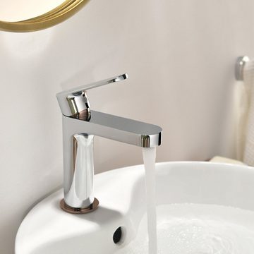 AuraLum pro Waschtischarmatur Einhebelmischer Waschbecken Armatur Wasserhahn Bad Mischbatterie Chrom mit Ersetzbare Bubbler