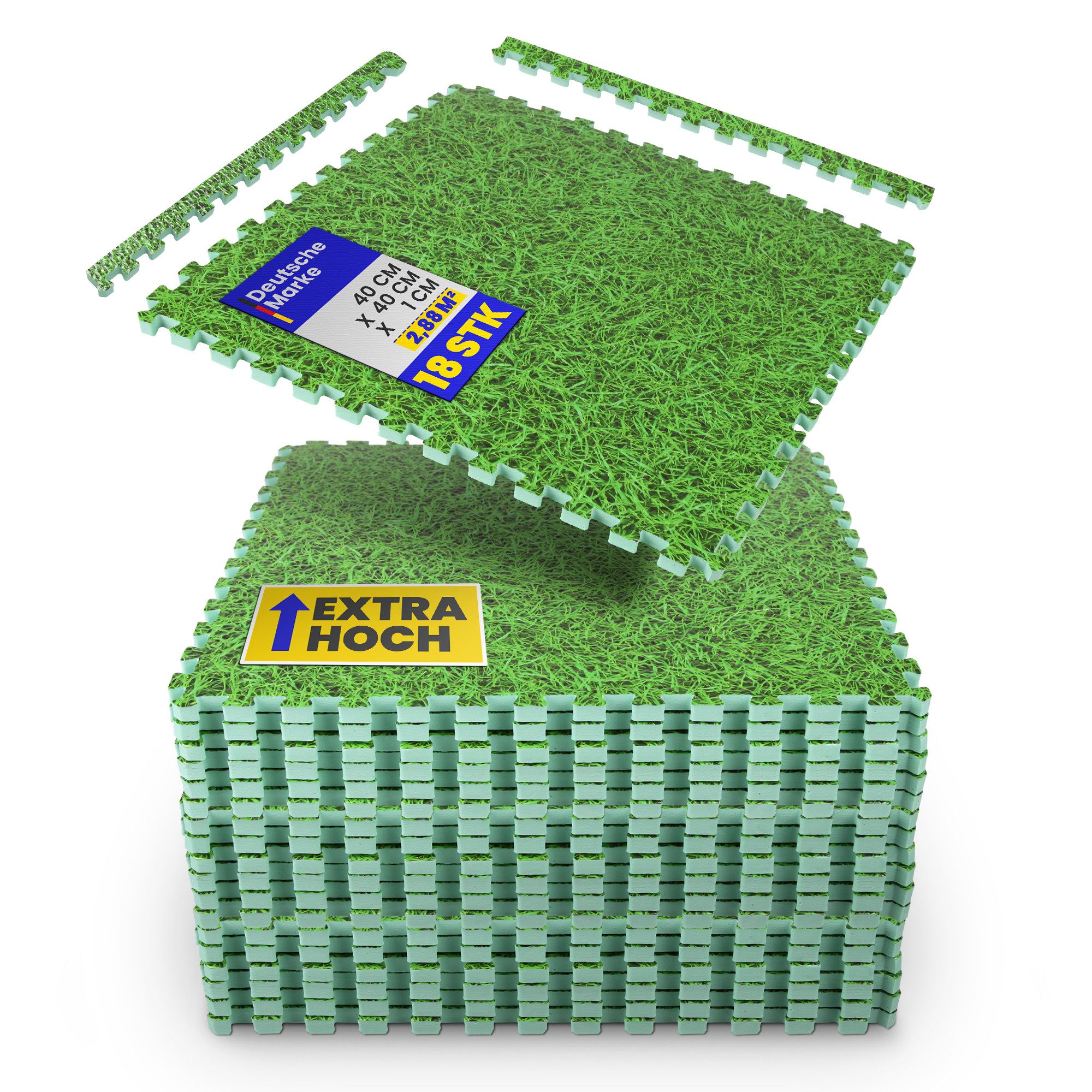 Bestlivings Bodenschutzmatte Grasoptik, Packung, 18-St., Puzzlematte 40x40x1cm, inkl. Rand - modular und flexibel erweiterbar