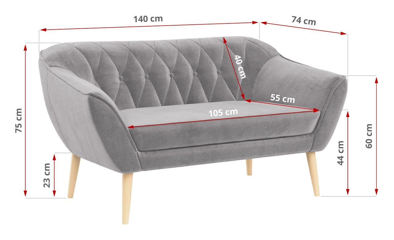 Sitzer, Skandinavischer Sofa Stil, MÖBEL Holzbeine PIRS-2 MKS Polsterung, Gesteppte