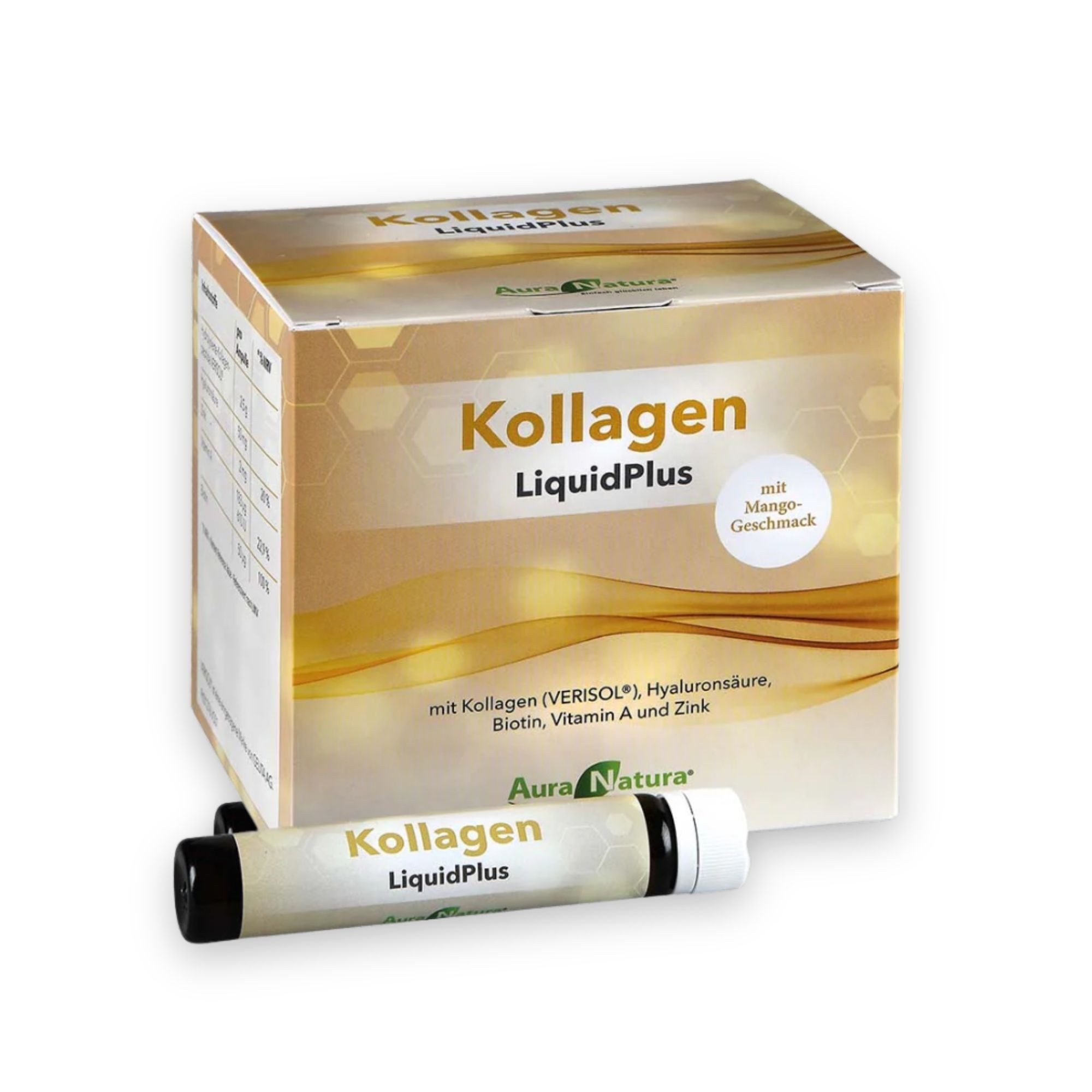 Aura Natura Kollagen Trinkampullen, mit Hyaluronsäure, Zink, Vitamin A und Biotin Trinkampullen, 1 er 30 St., Verisol Kollagen Peptiden Typ 1, 3