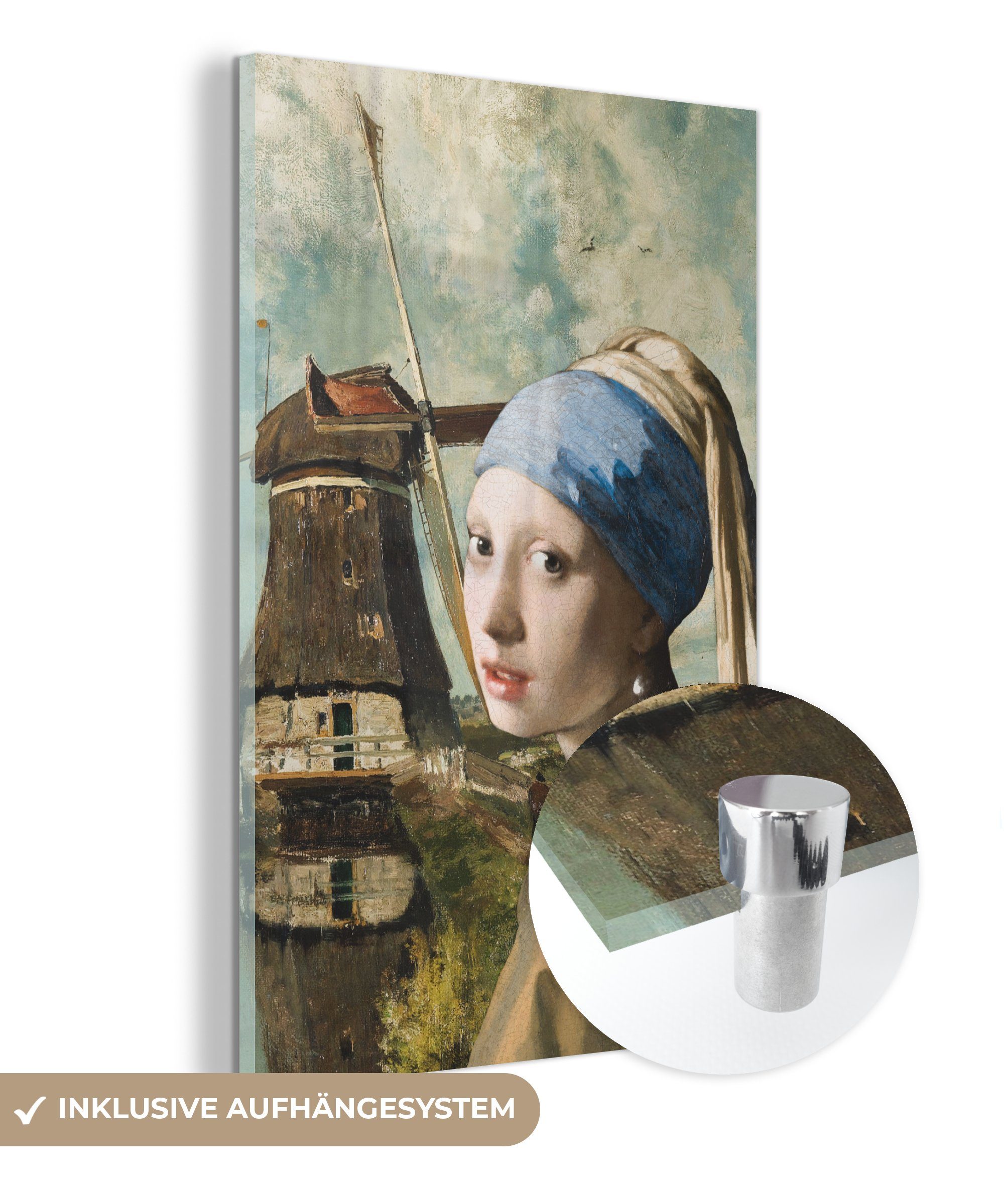 MuchoWow Acrylglasbild Das Mädchen mit dem Perlenohrring - Johannes Vermeer - Mühle, (1 St), Glasbilder - Bilder auf Glas Wandbild - Foto auf Glas - Wanddekoration bunt
