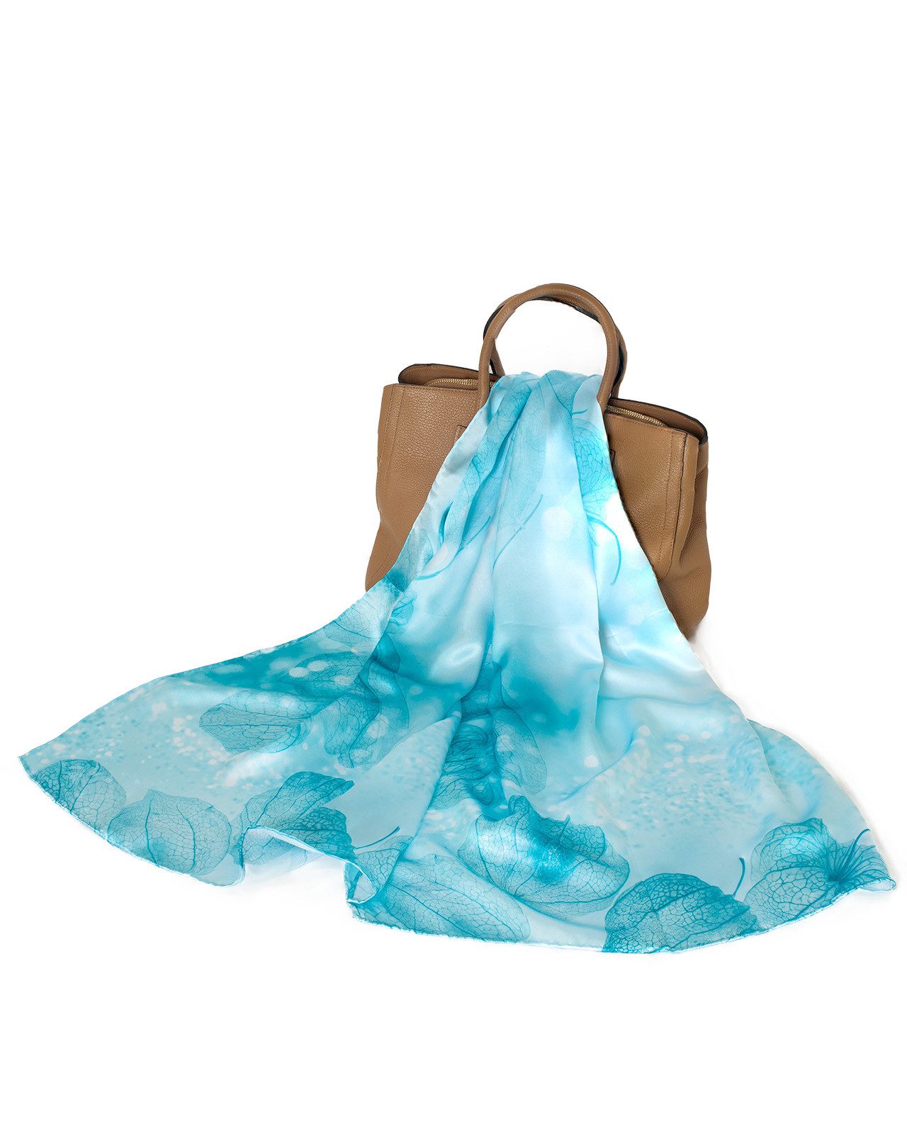 MayTree Seidenschal Physalis blau, 55 x 175 cm, leichter Damen-Schal, alljährig, (Stück), Seidentuch 100% Seide