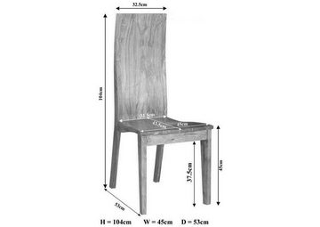 Massivmoebel24 Holzstuhl METRO LIFE (Stilvoller Esszimmerstuhl mit durchgehender Lehne, attraktive Holzmaserung im natürlichen Look, braun lackiert 45x53x53 Sheesham / Palisander montiert), Esszimmerstuhl, Sheeshamholz