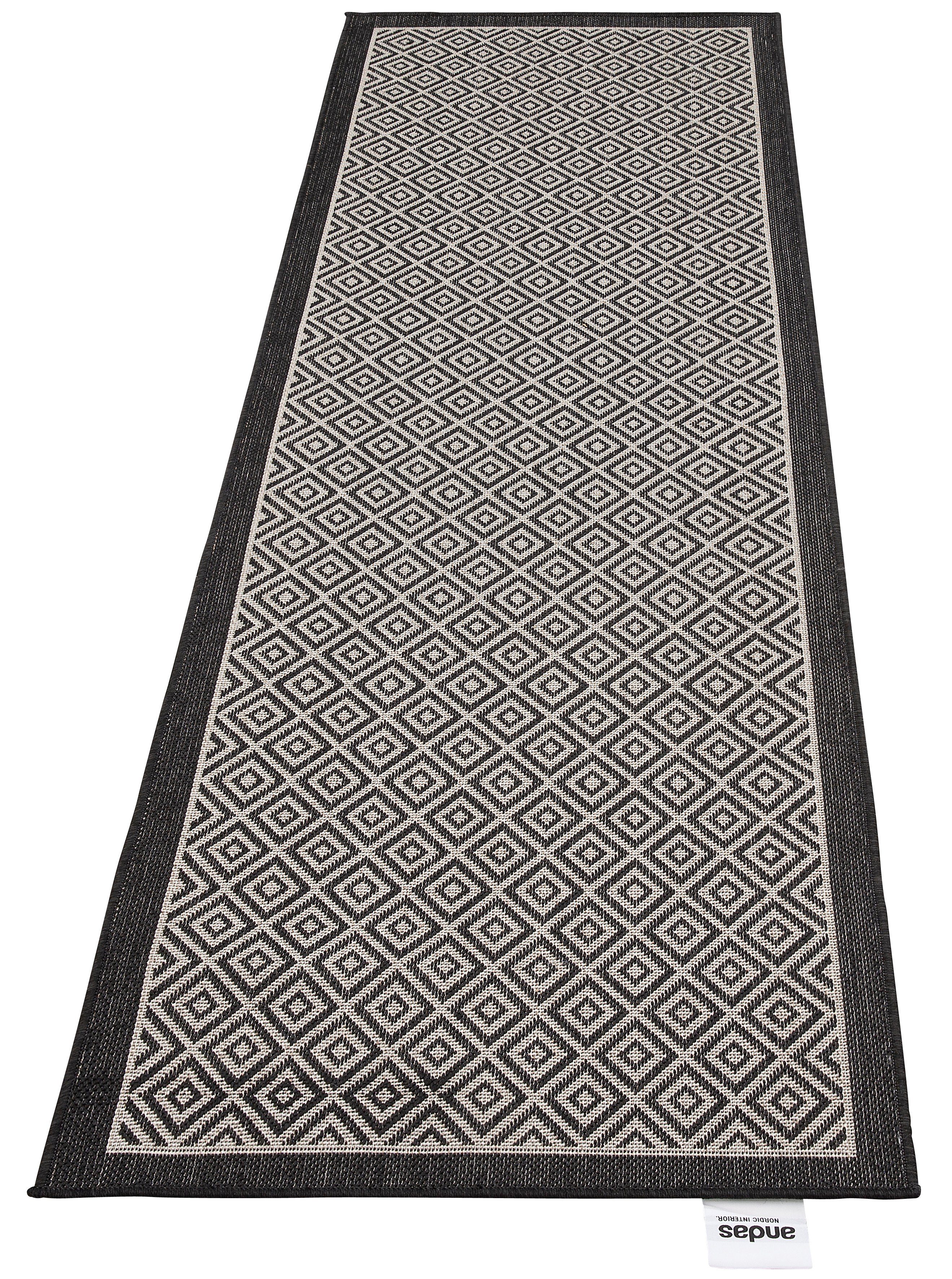 Läufer Aliza, andas, rechteckig, Höhe: Bordüre,Rauten-Design, & UV-beständig, geeignet Outdoor grau 8 mm, wetterfest mit
