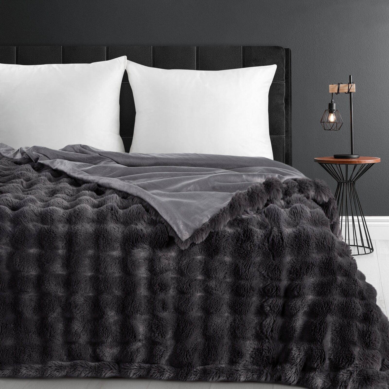 Eurofirany Bettüberwurf Weiche Tagesdecke mit Fellstruktur, 3D-Muster, 200x220 cm, schwer & warm