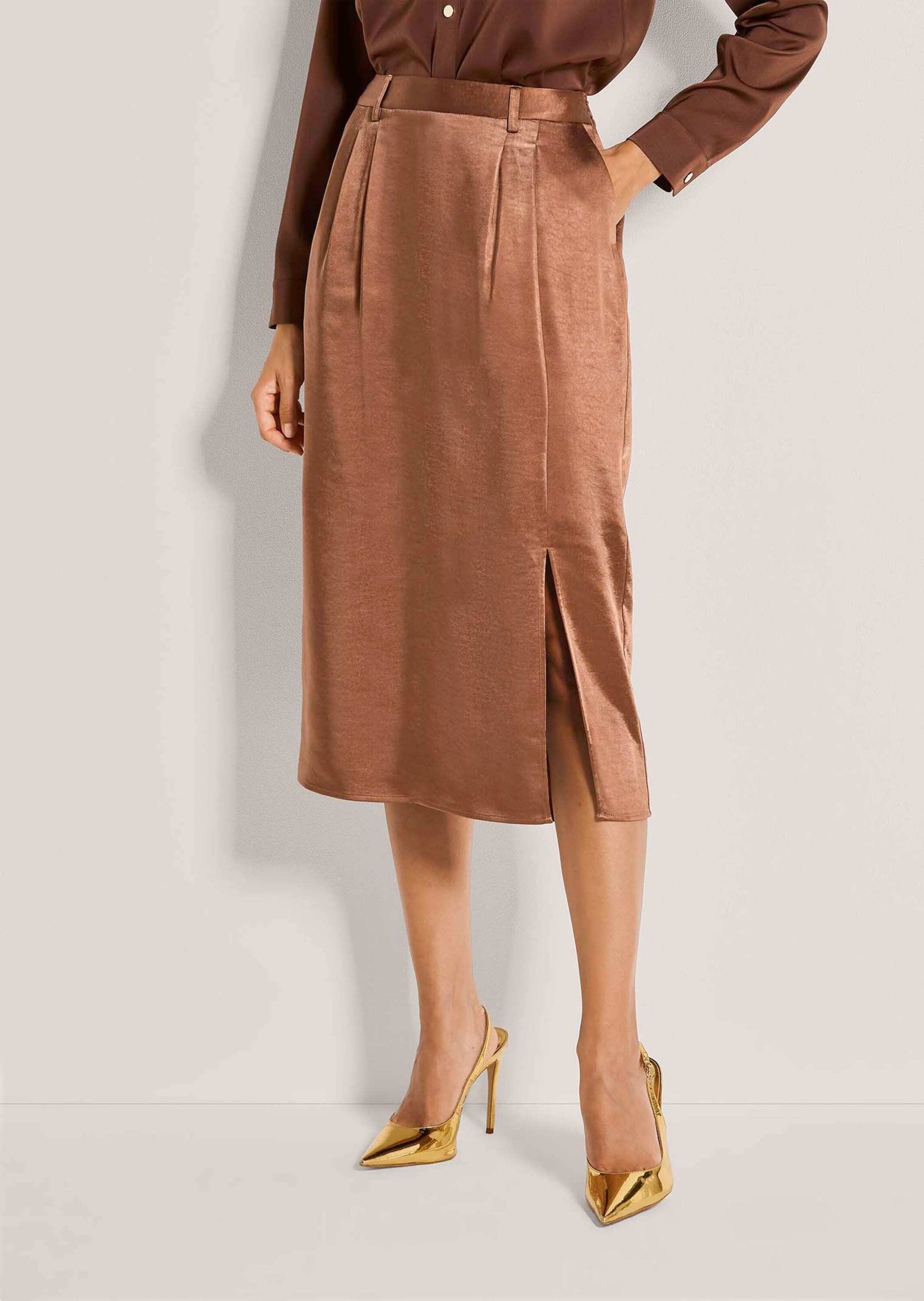 MADELEINE Maxirock Midirock mit Seitenschlitz Bundfaltenrock mit Formbund, Taschen, Reißverschluss und Wadenlänge