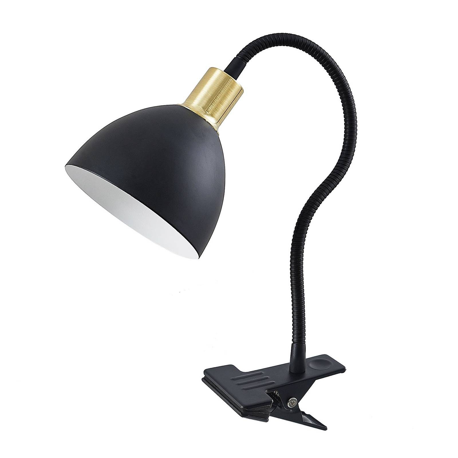 Lindby Klemmleuchte Genora, Leuchtmittel nicht inklusive, Modern, Stahl, Schwarz matt, messing, 1 flammig, E14, Tischlampe