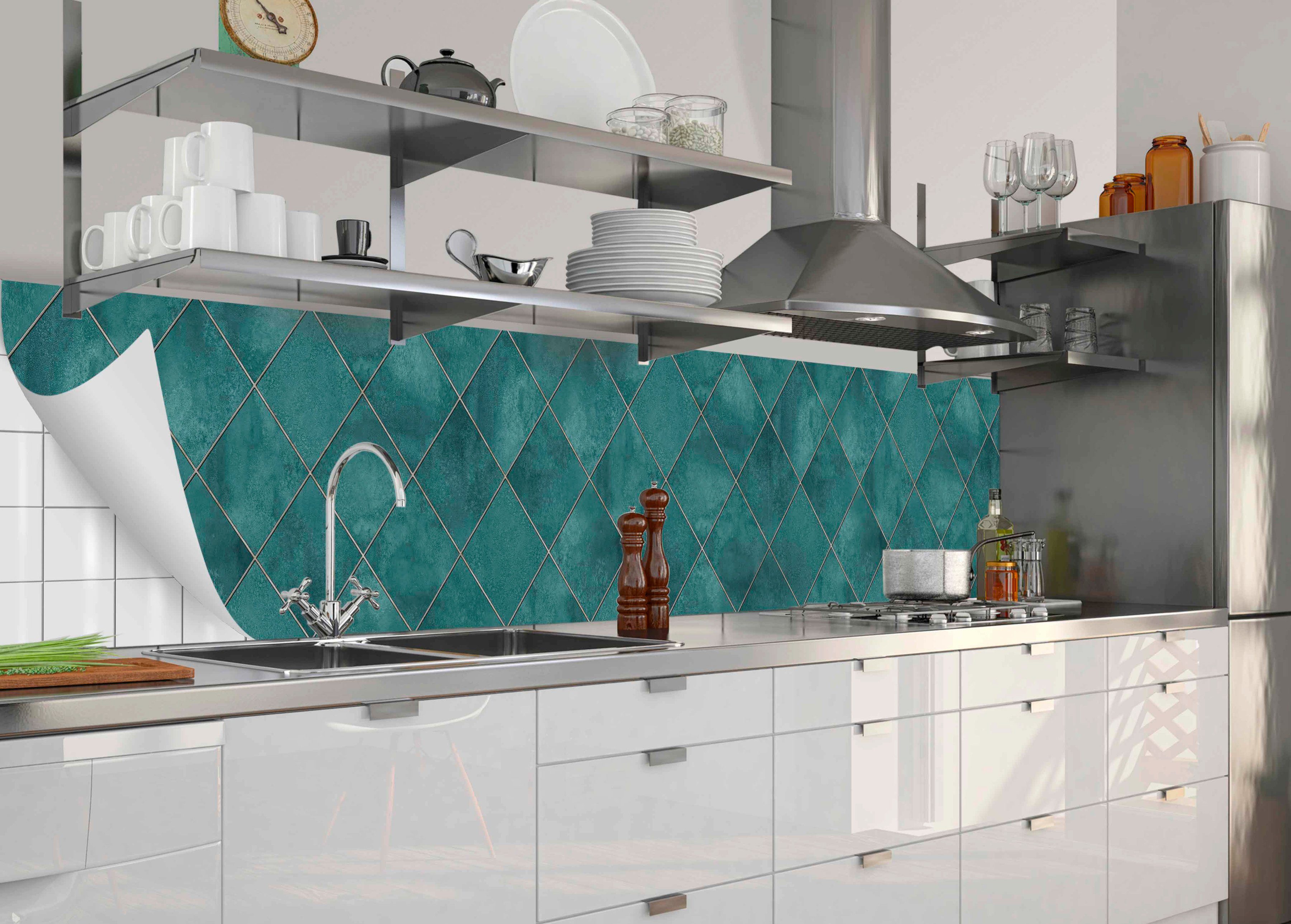 Küchenrückwand (1-tlg), selbstklebende Tail, MySpotti flexible Küchenrückwand-Folie und fixy
