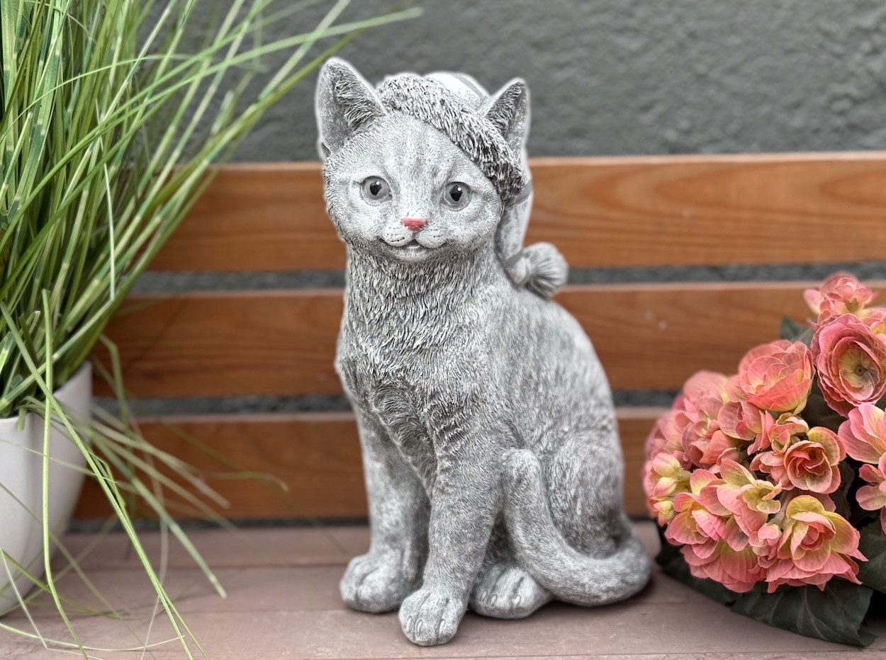Stone and Style Gartenfigur Steinfigur Katze Schlafmütze sitzend, frostfest günstig online kaufen