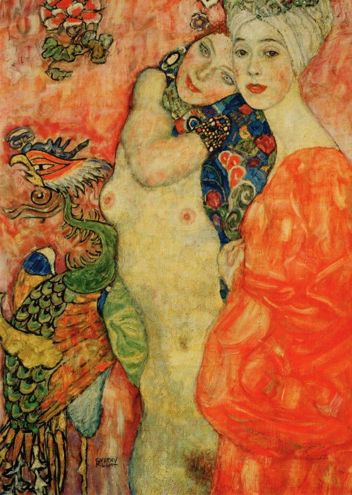 Postkarte Kunstkarte Gustav Klimt "Freundinnen (Ausschnitt)"
