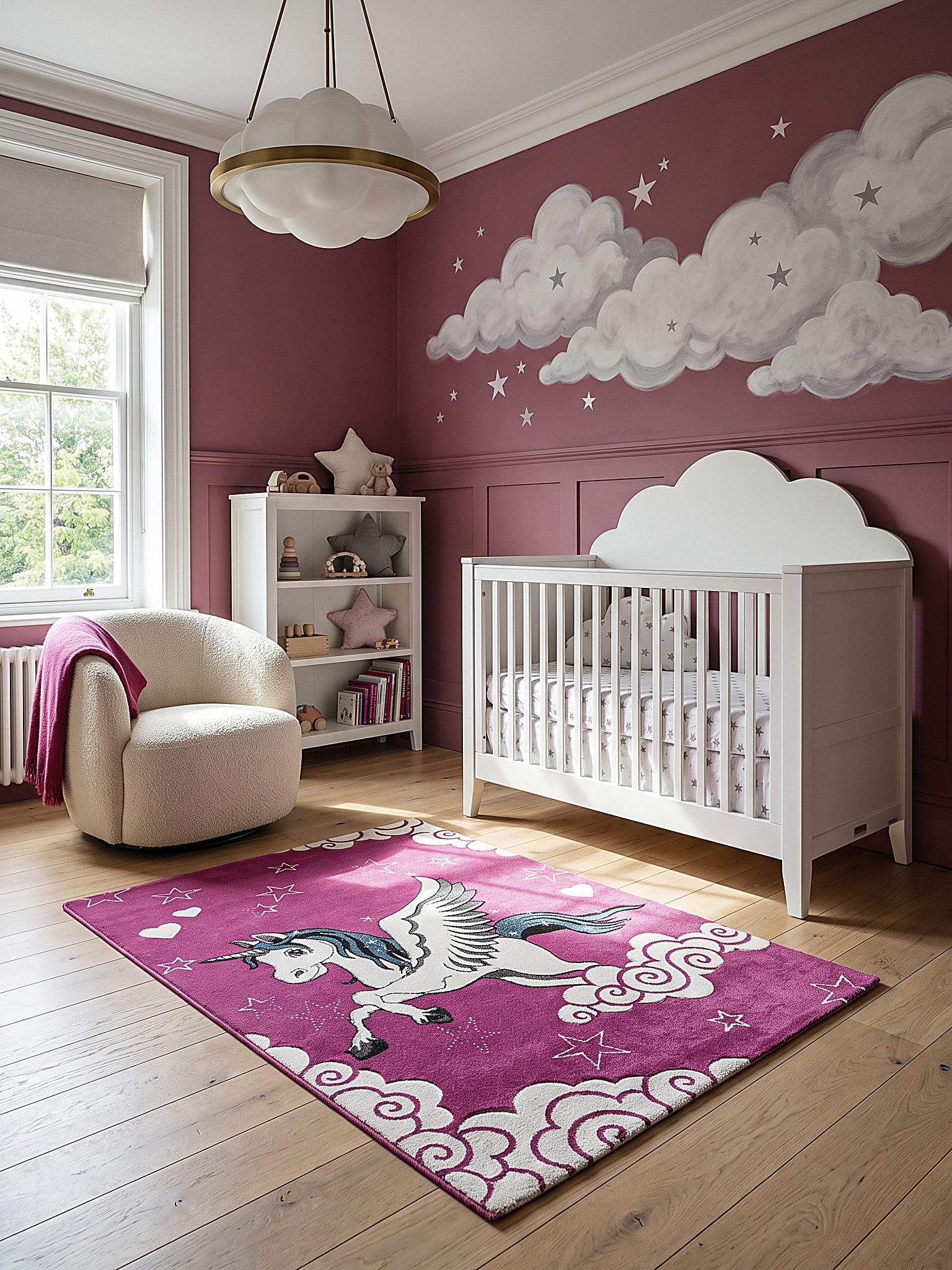 KADIMA DESIGN Kinderteppich CASOLA Kinderteppich Fuchsia 80x150 Sterne Polypropylen Kurzflor, Rechteckig, Höhe: 14 mm, Saugroboter-geeignet, Strapazierfähig, Fußbodenheizung geeignet
