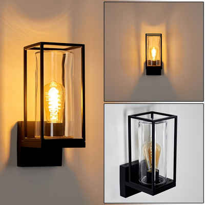 hofstein Außen-Wandleuchte »Besana« Wandlampe aus Metall in Schwarz und 2 Gläser Rauchfarben/Klar, ohne Leuchtmittel, Industrial Style Außenlampe mit Lichteffekt an der Wand, E27, IP44