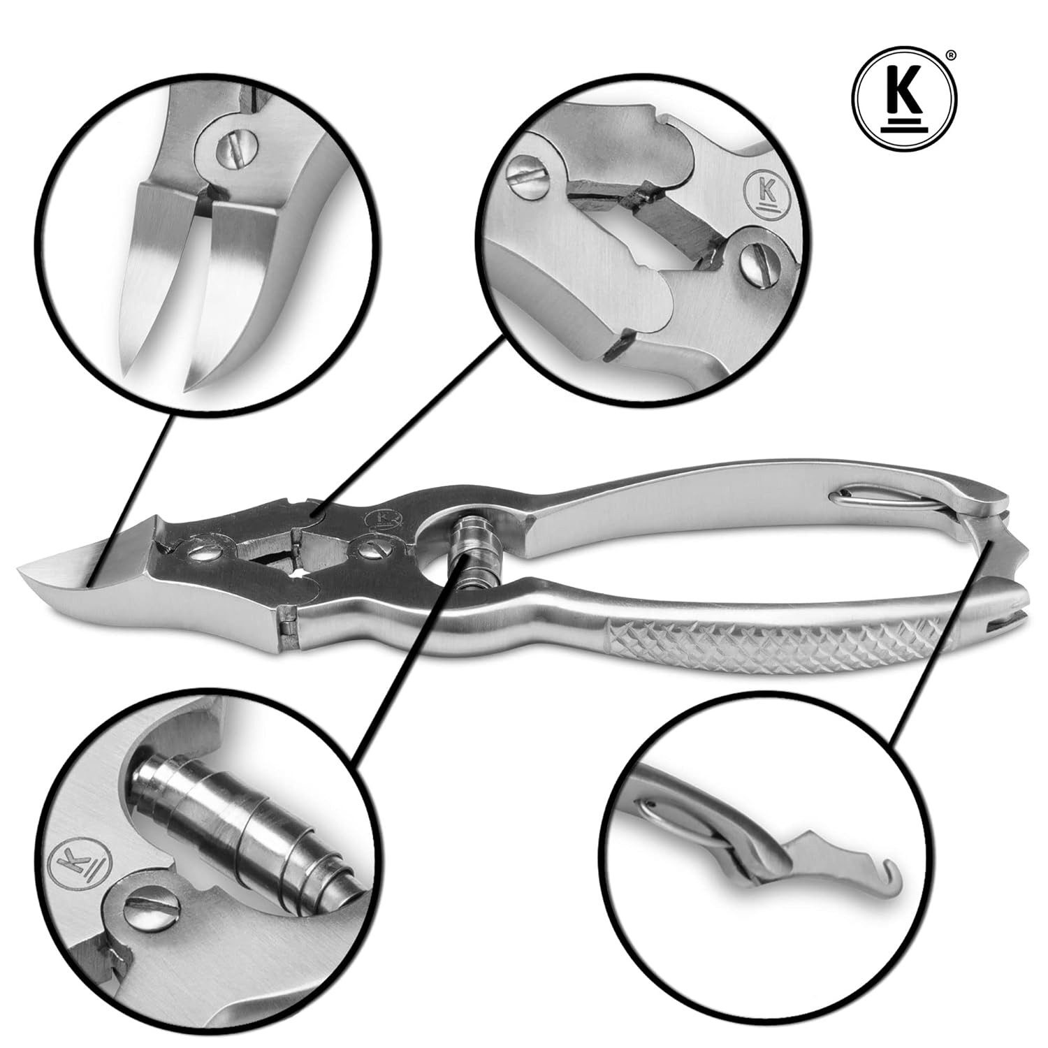 K-Pro Nagelzange Fußnagelzange Kopfschneider gebogen, dicke Nägel, 1-tlg., Edelstahl, Zehennagelknipser,Fußnagelschere