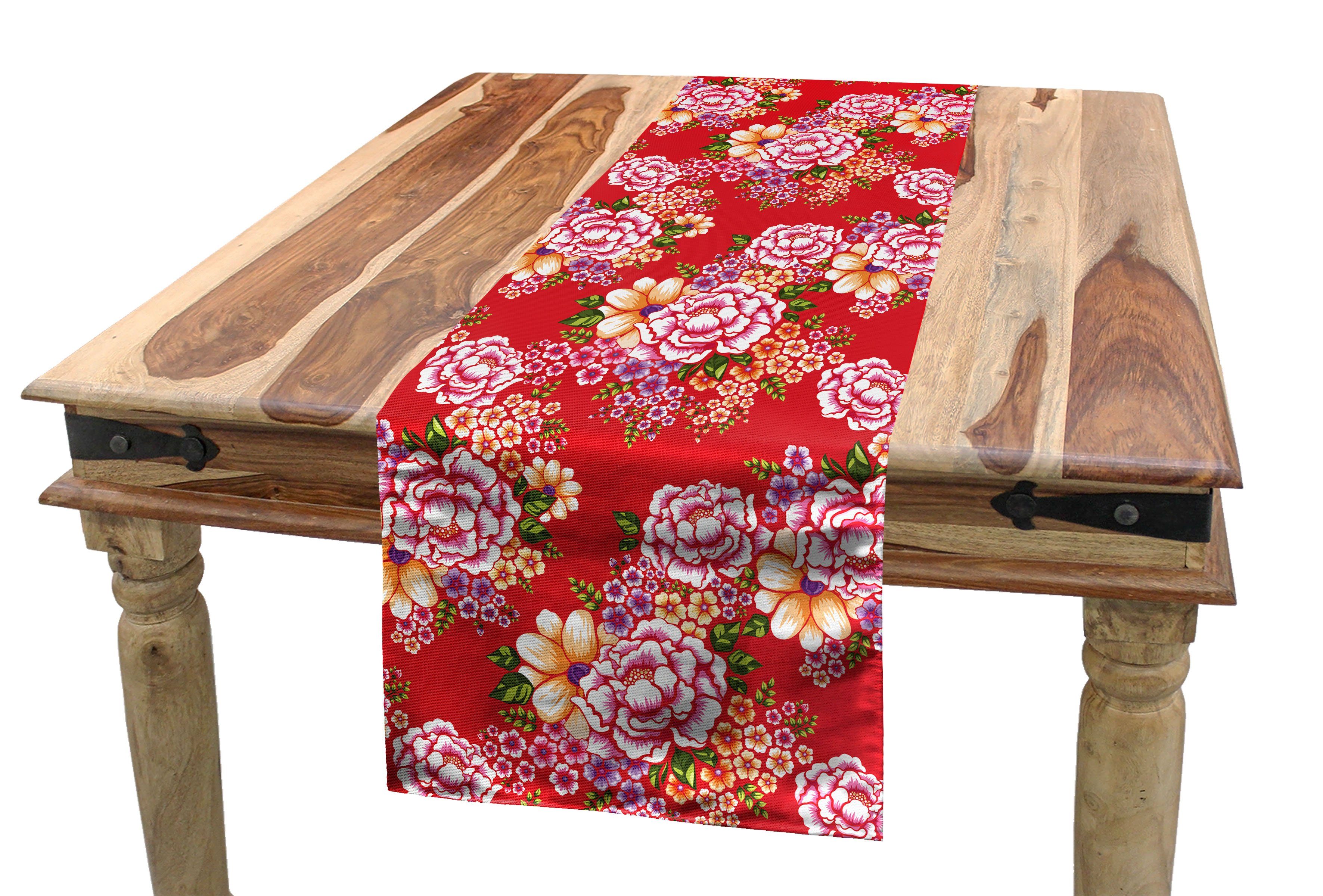 Abakuhaus Tischläufer Esszimmer Küche Rechteckiger Dekorativer Tischläufer, Floral Blühenden Pfingstrosen Blumensträuße Kunst
