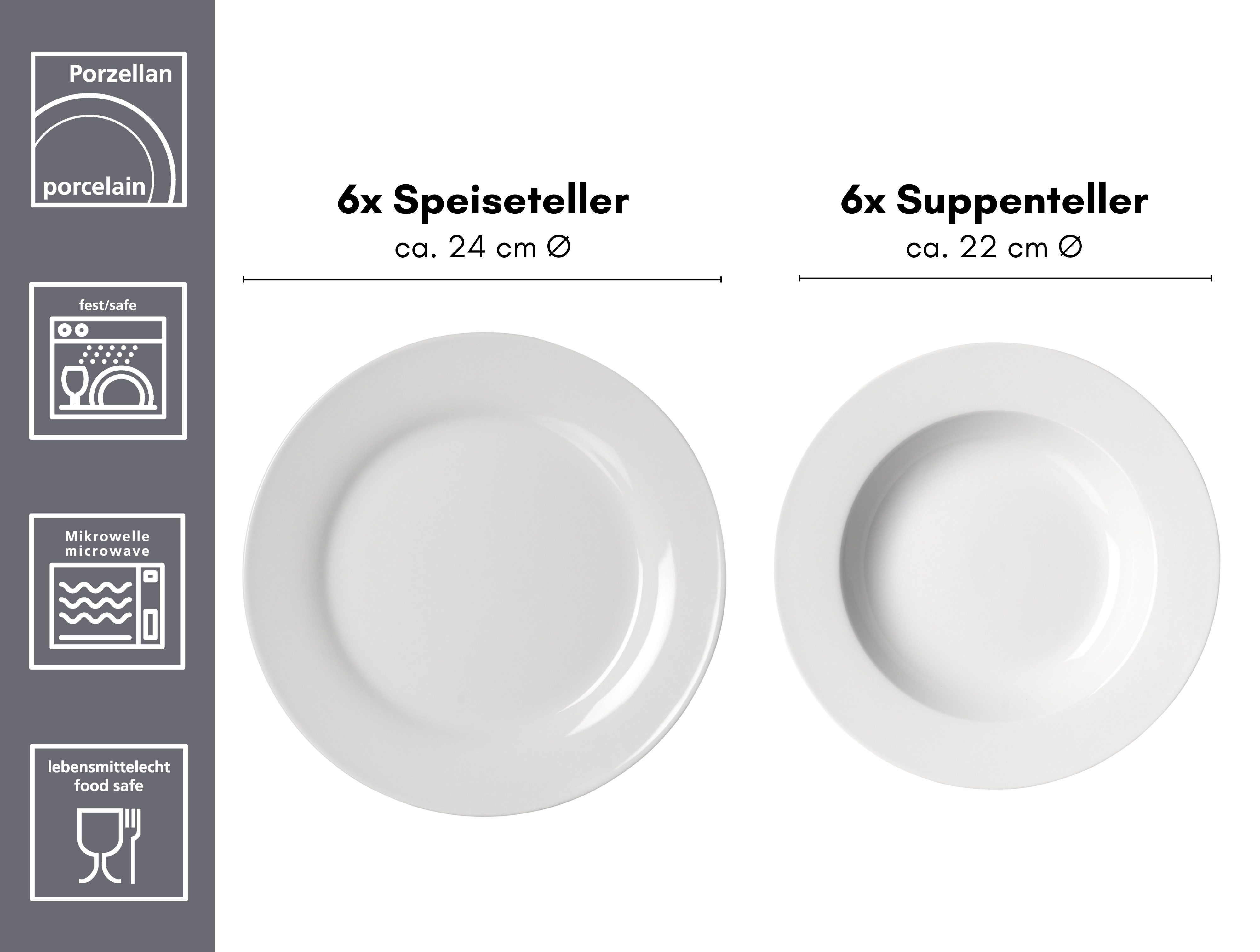 Ritzenhoff & Breker Tafelservice Bianco (12-tlg), 6 Personen, Porzellan, Teller Set, Porzellan, skandinavisch-schlichter Touch, Ø 21,5 cm – Bild 3 von 3