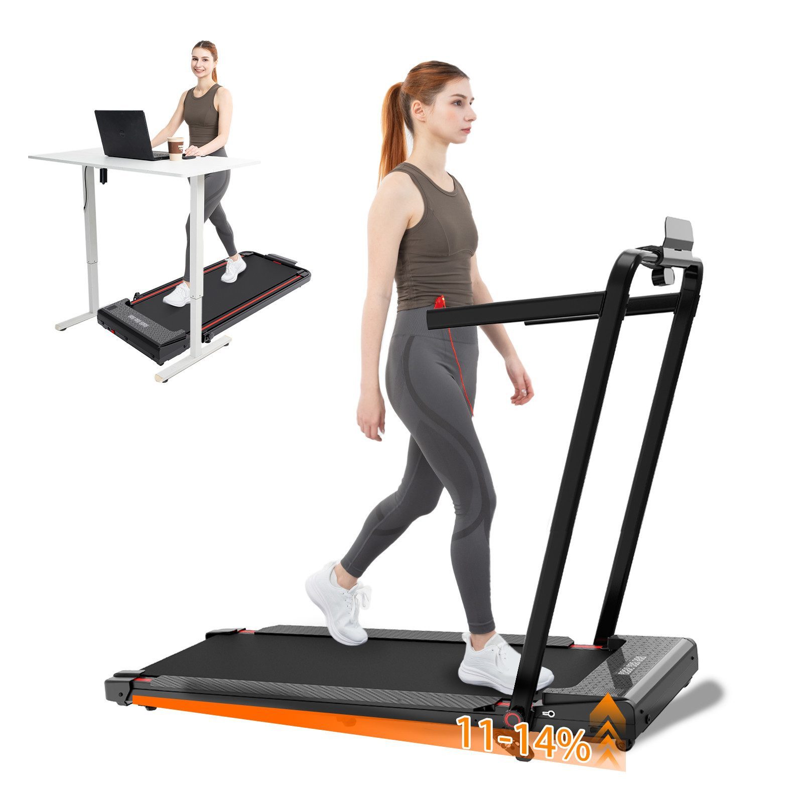 LIKESPORTING Laufband zu Hause,Walking Pad 6/8/10 km/h, leiser Motor, Fernbedienung, 40*102cm Laufbereich, 1400W,Max 8 km/h,Max 14 %Steigung