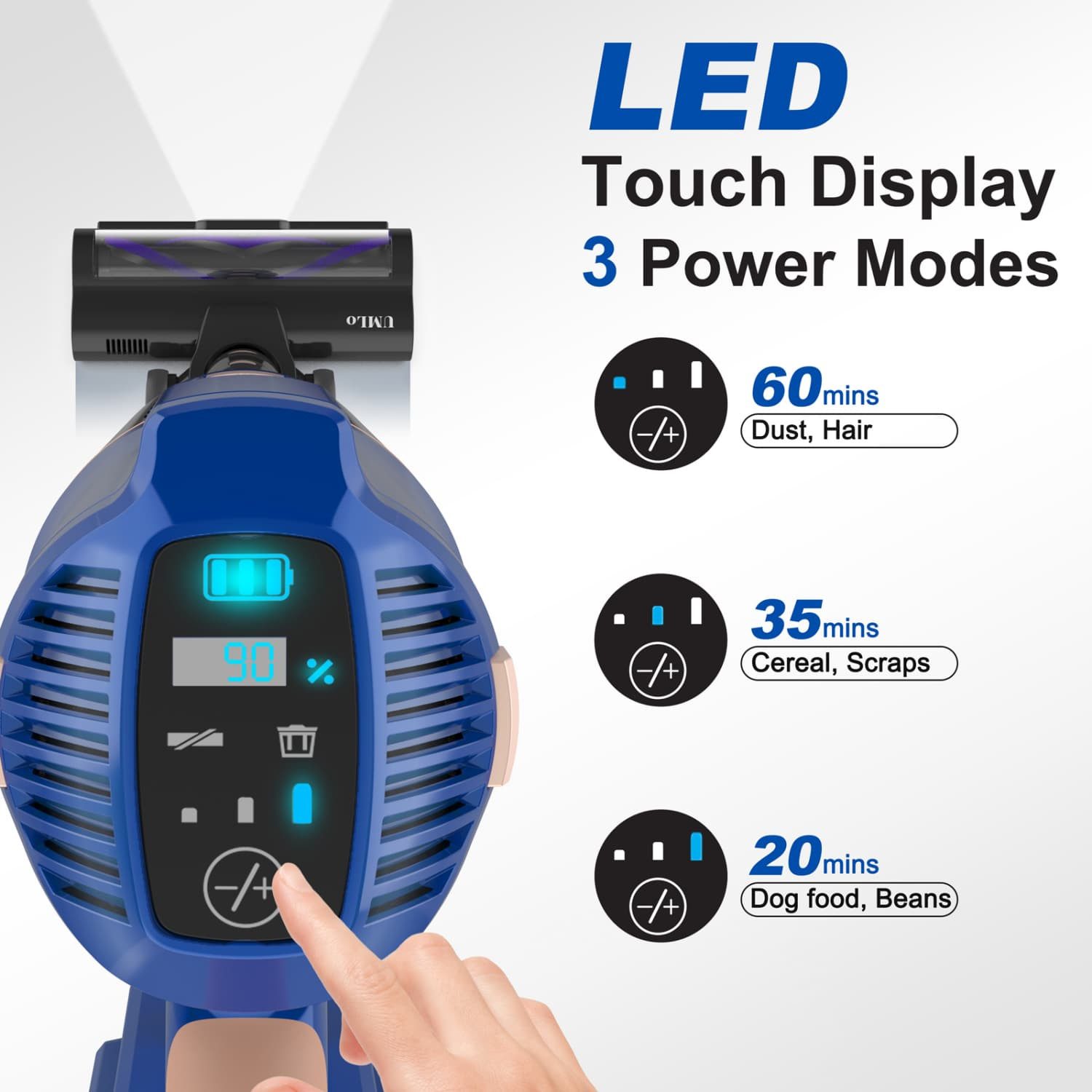 autolock Handstaubsauger UMLo V11 Akku-Stabstaubsauger–2-in-1-Handstaubsauger,Bodenreiniger, mit HEPA-Filter, 300-W-Motor, 4000-mAh-Akku, LED-Display