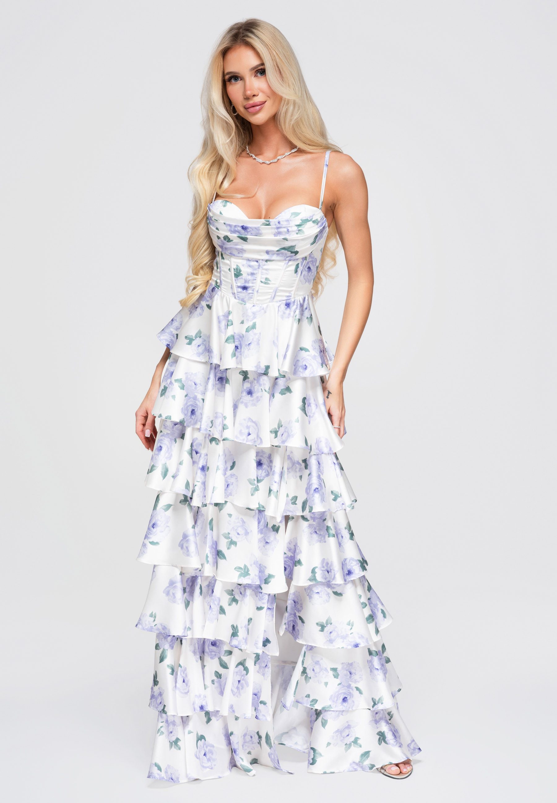 OMBRE Abendkleid Damen Abendkleid Maxi mit Rüschen Violett S (kein Set, 1-tlg)