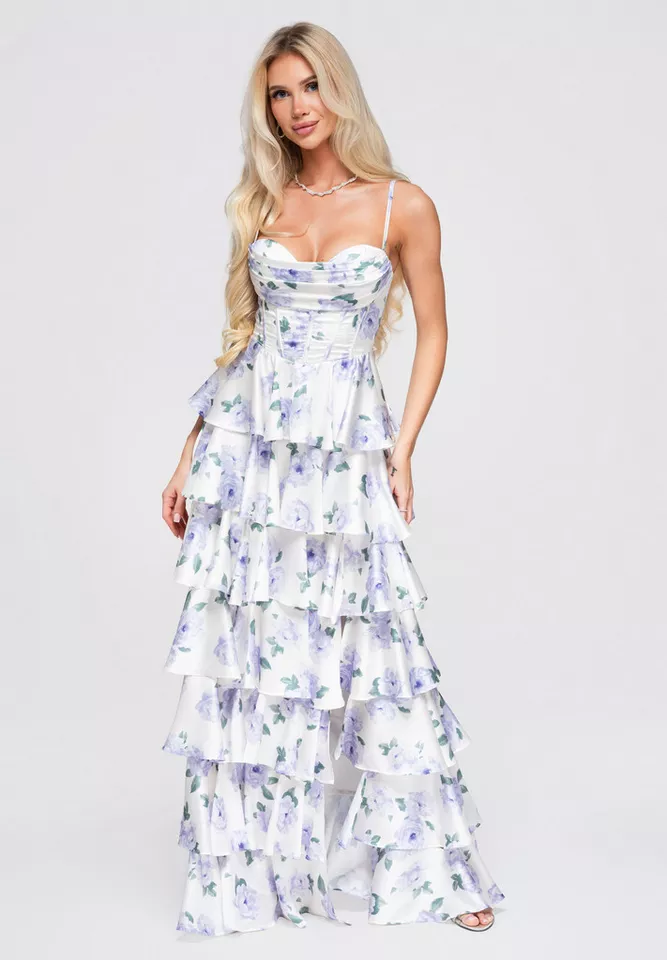 OMBRE Abendkleid Damen Abendkleid Maxi mit Rüschen Violett S (kein Set, 1-tlg)