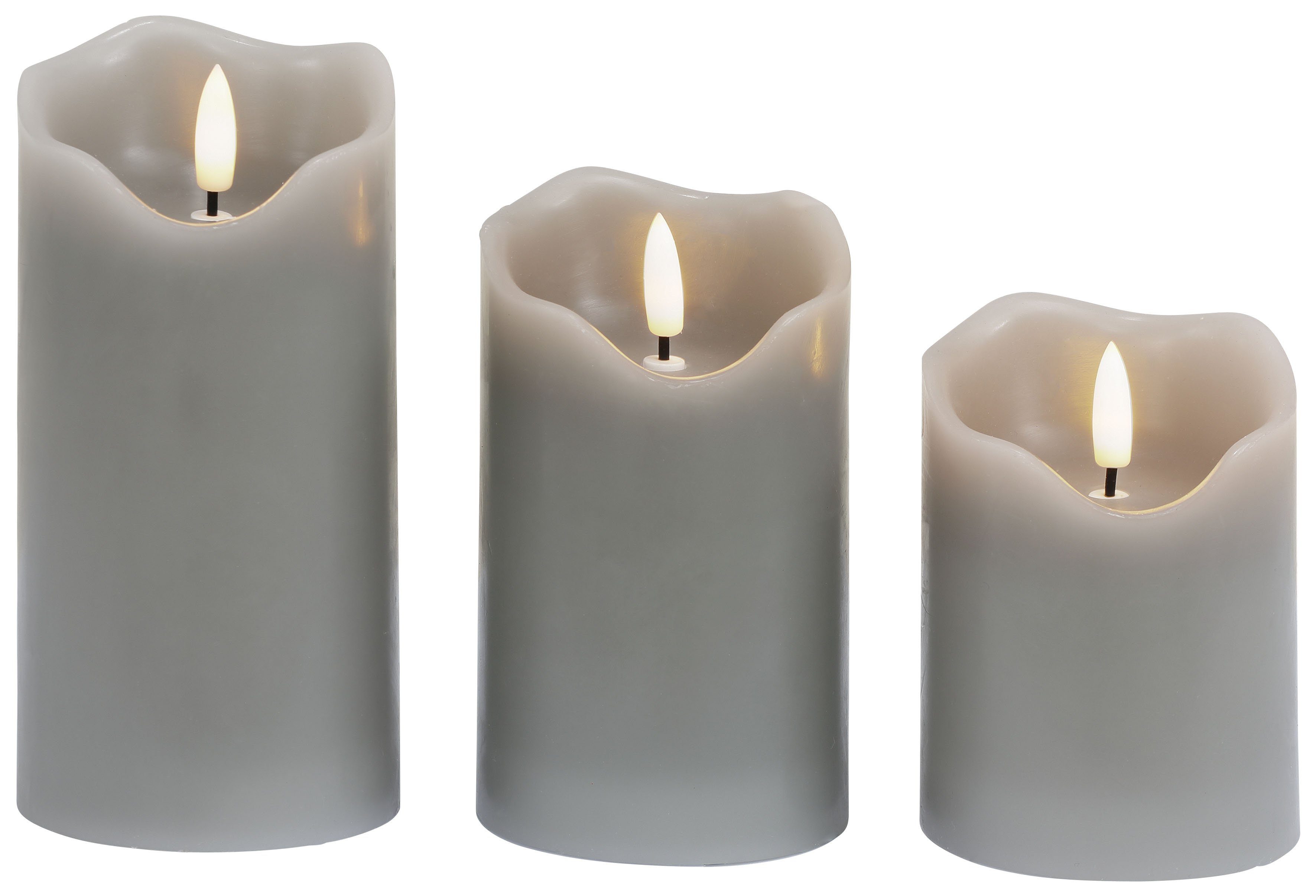 BONETTI LED Dekolicht Weihnachtsdeko, 3er Set, Timerfunktion, Warmweiß, LED-Kerze mit 3D Flamme und Timer
