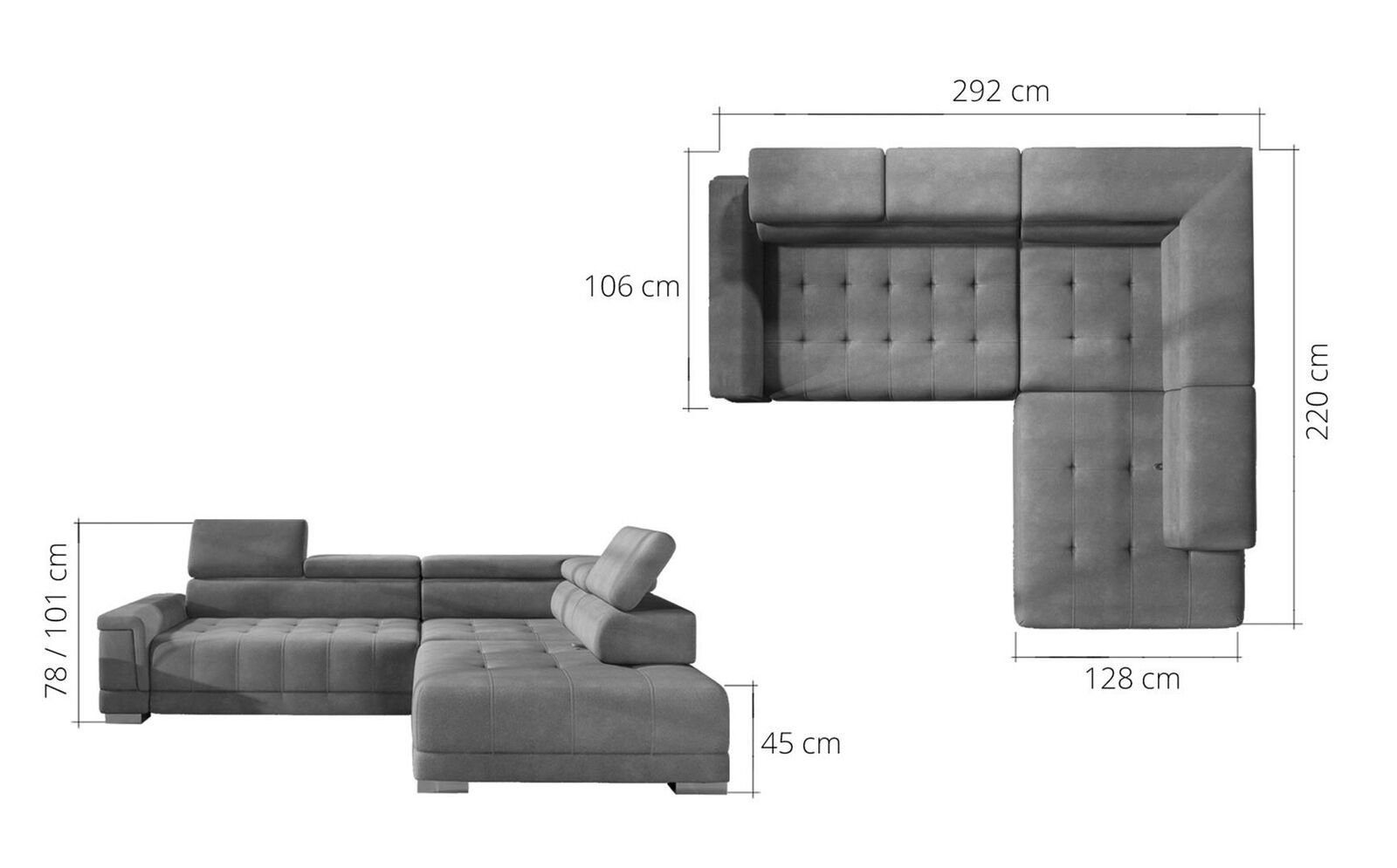 JVmoebel Sofa Modern Couch Design Form Ecksofa Grau Eck Wohnlandschaft Ecksofa, L