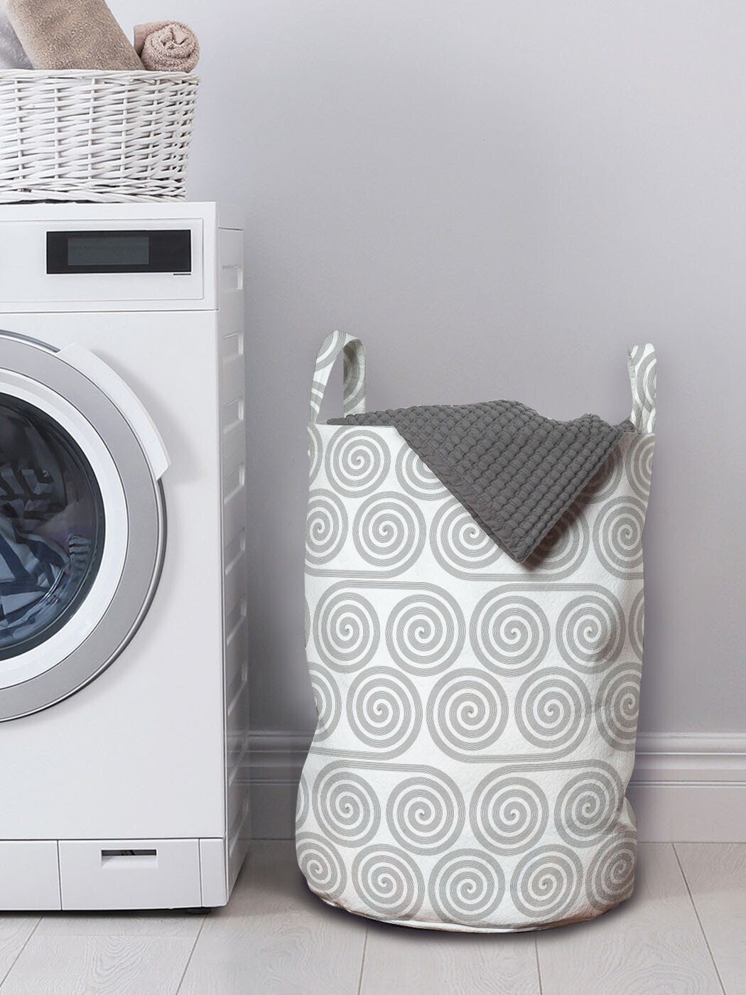 Wäschesäckchen Griffen Abakuhaus Verbunden für Spiral Abstrakt Wäschekorb Waschsalons, Kordelzugverschluss mit Kreise