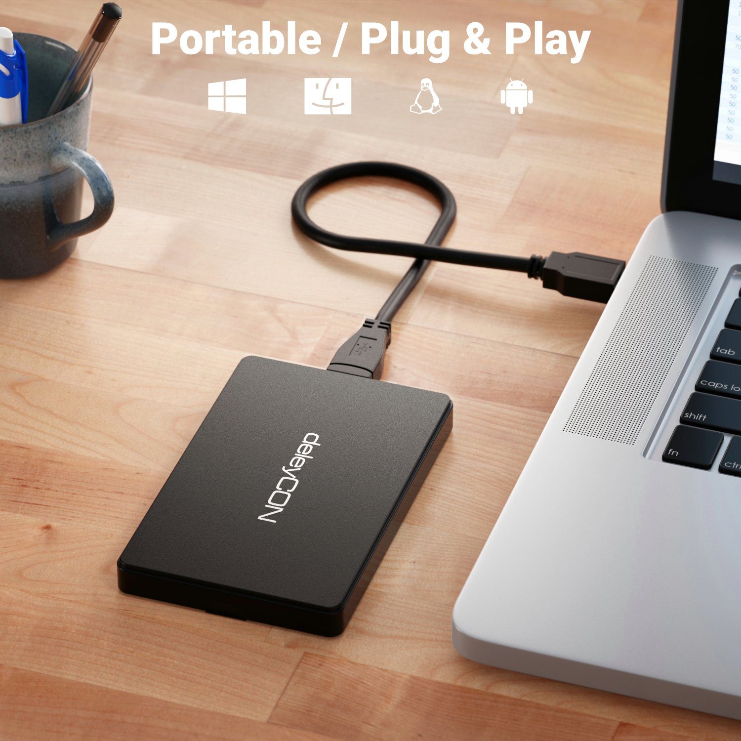 deleyCON Festplatten-Gehäuse deleyCON Festplattengehäuse 2,5“ SATA3 HDD SSD 7mm & 9,5mm Micro-USB