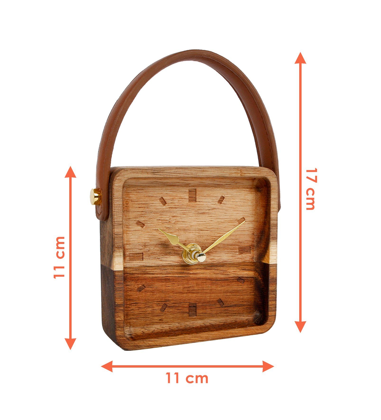 Spetebo Standuhr Holz Standuhr 11 cm mit Griff in Leder Optik (1-St), Analo günstig online kaufen